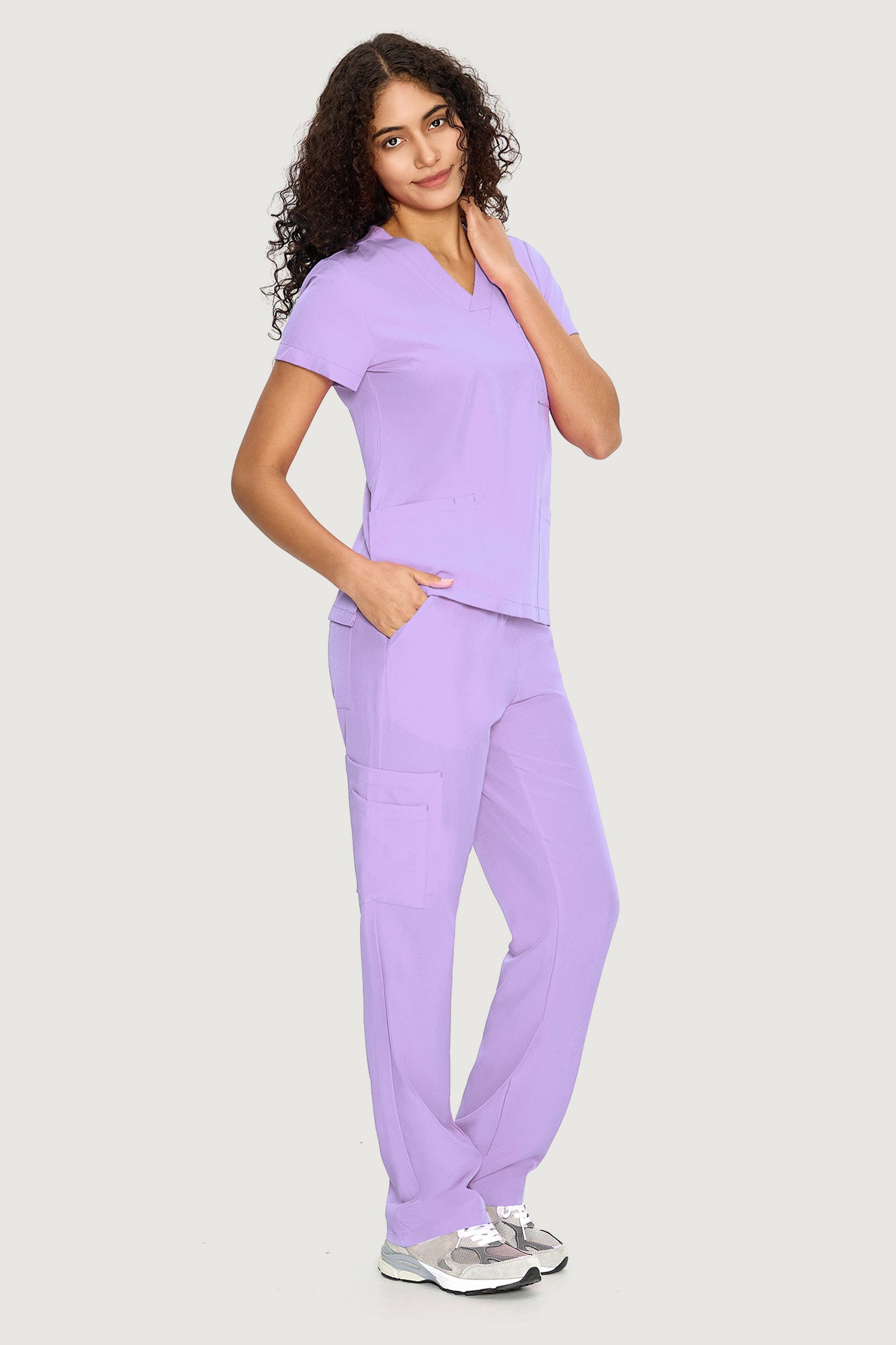 COZYFIT V-Neck Scrub Top & Straight Leg Pants with 9 Pockets