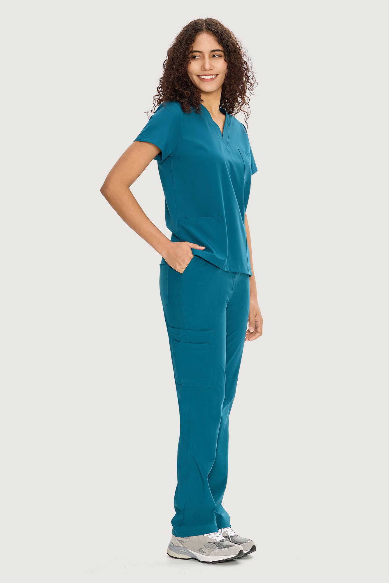 COZYFIT V-Neck Scrub Top & Straight Leg Pants with 9 Pockets