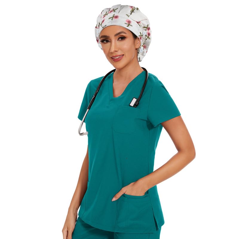 Adjustable Button Scrub Cap — B15-Rosemary Blush — Single Layer — 6