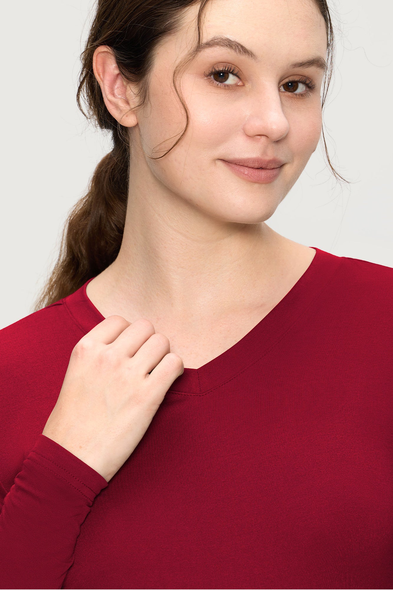 Women’s Underscrub Tee Comfort V-Neck Long Sleeve Undershirt with Soft & Easy Care Fabric