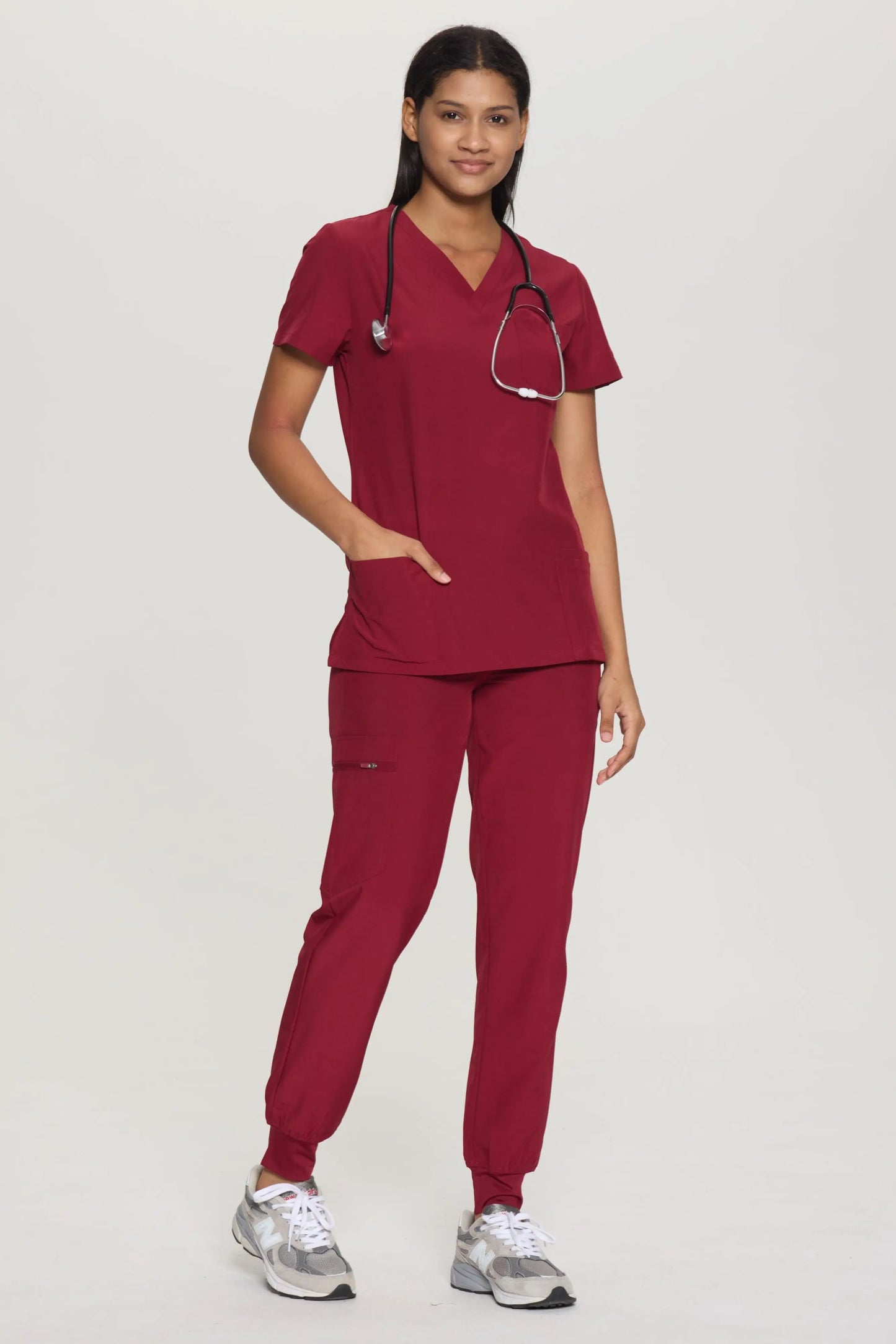 COZYFIT V-Neck Scrub Top&Jogger Pant with 8 Pockets for Women