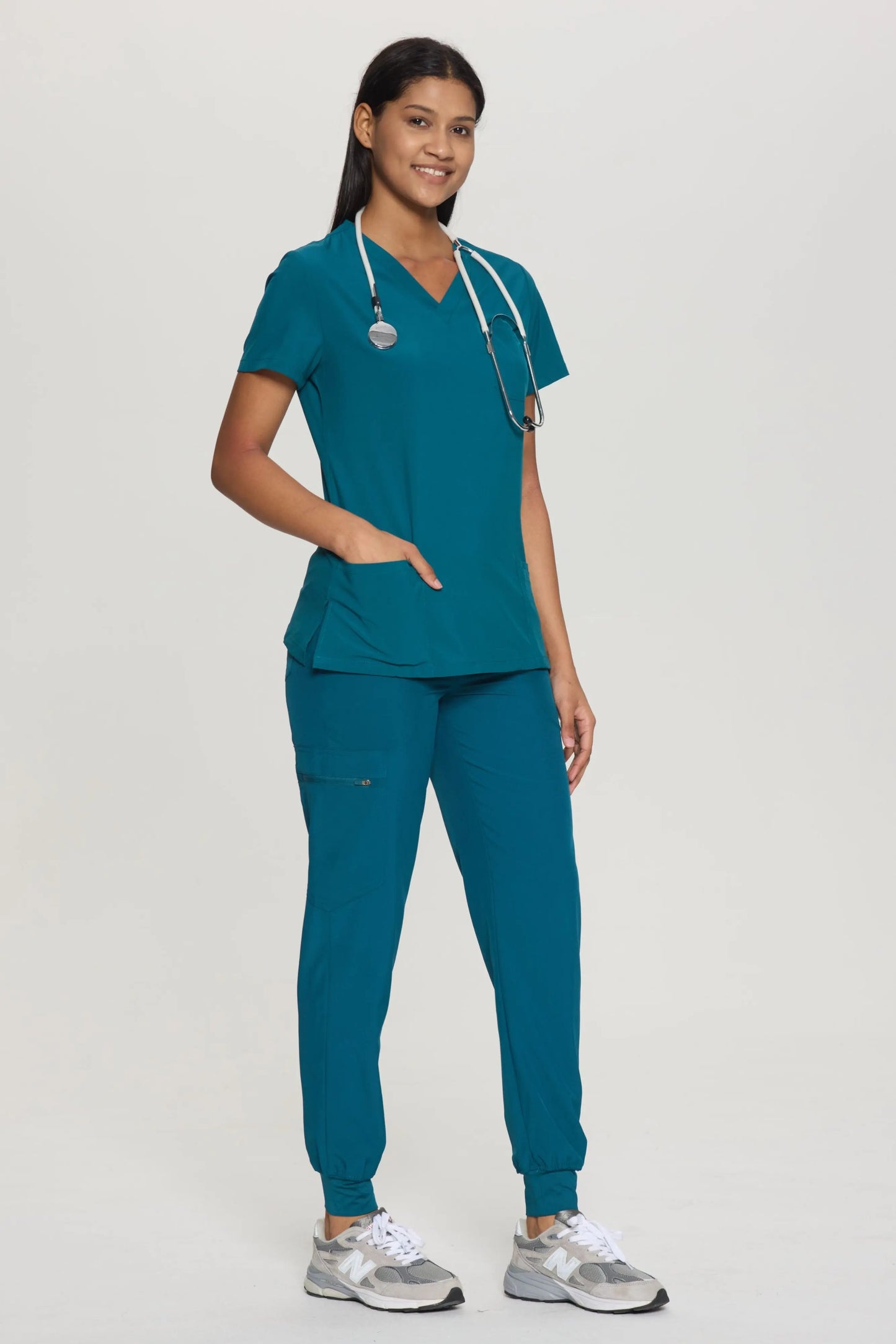 COZYFIT V-Neck Scrub Top&Jogger Pant with 8 Pockets for Women