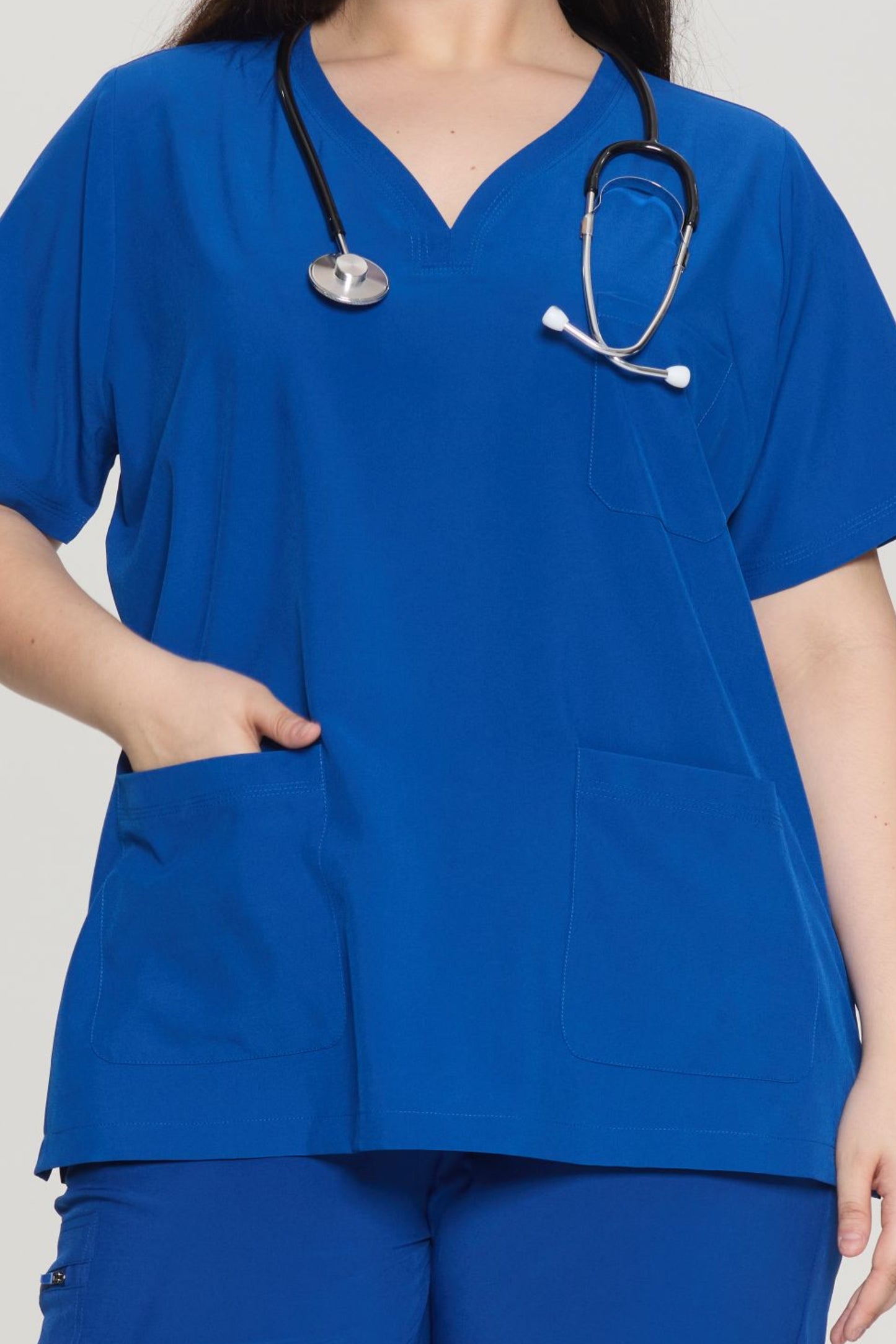 COZYFIT Curved V-Neck Scrub Tops with 3 Pockets