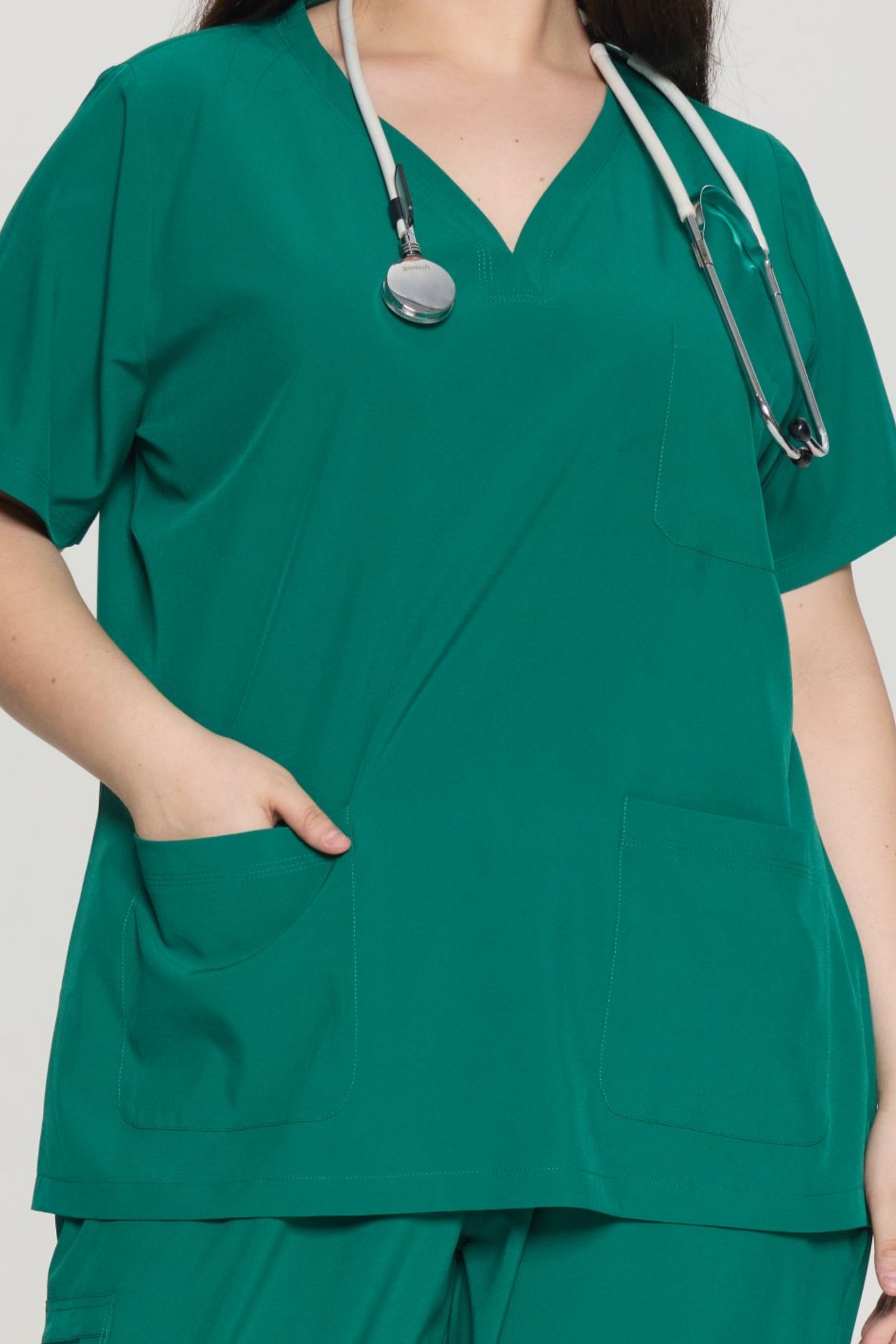 COZYFIT Curved V-Neck Scrub Tops with 3 Pockets