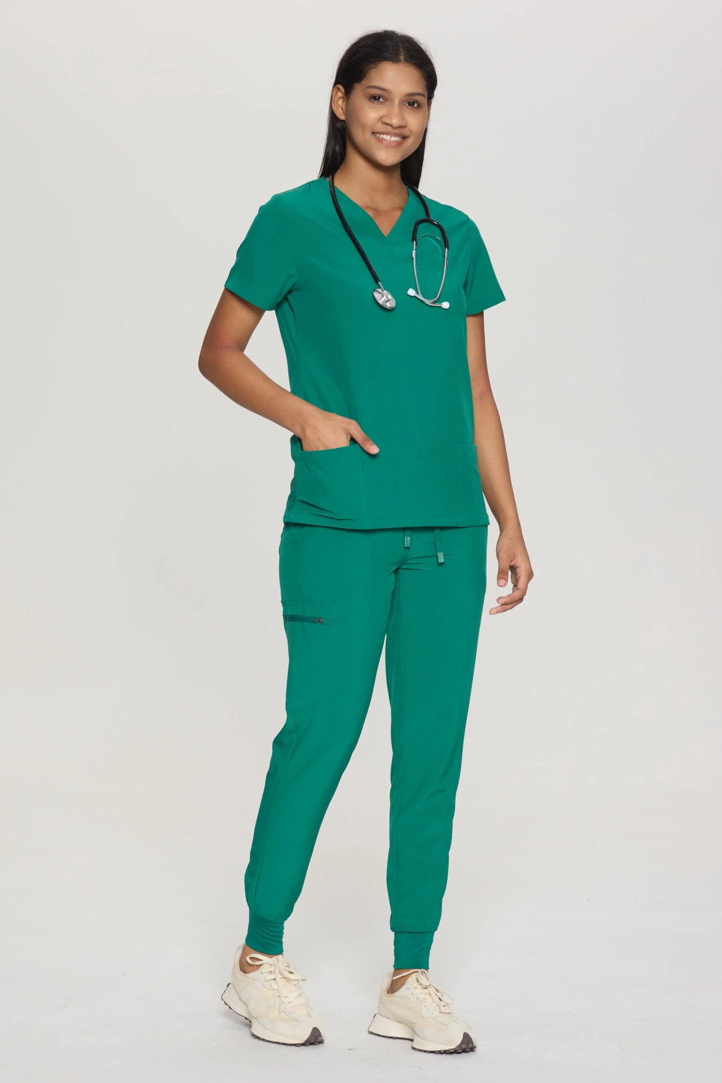 COZYFIT V-Neck Scrub Top&Jogger Pant with 8 Pockets for Women