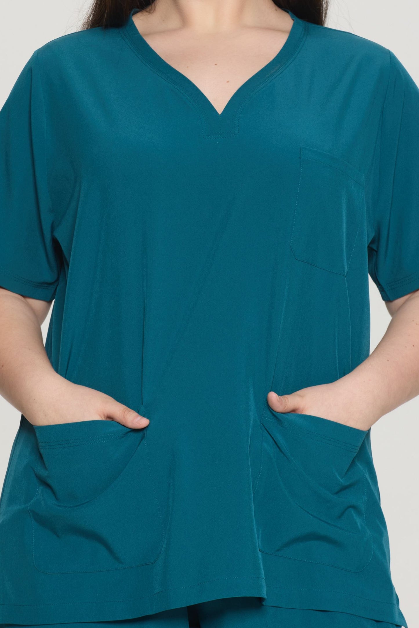 COZYFIT Curved V-Neck Scrub Tops with 3 Pockets