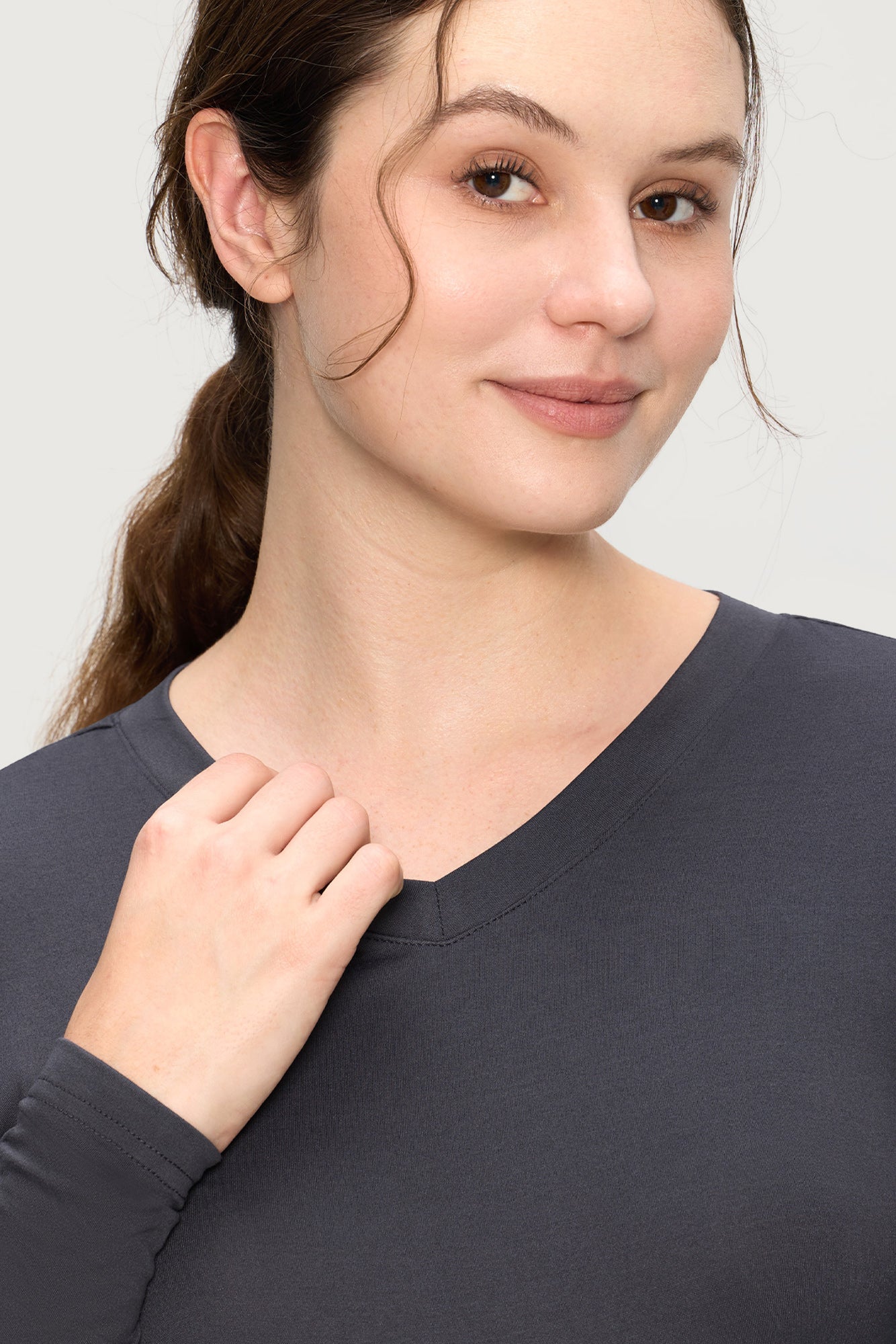 Women’s Underscrub Tee Comfort V-Neck Long Sleeve Undershirt with Soft & Easy Care Fabric