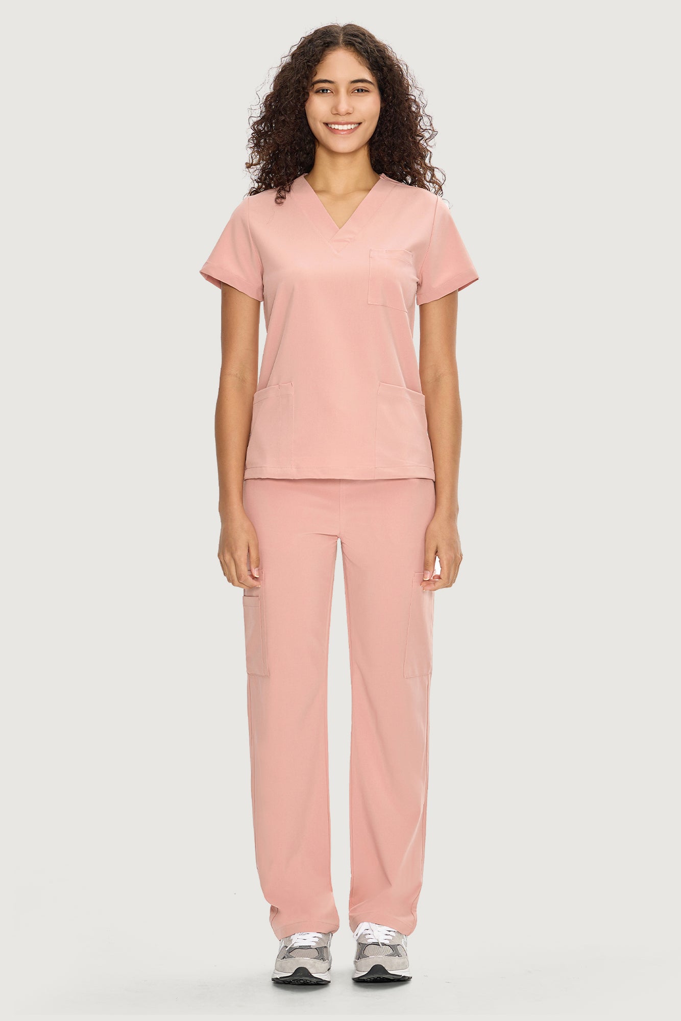 COZYFIT V-Neck Scrub Top & Straight Leg Pants with 9 Pockets