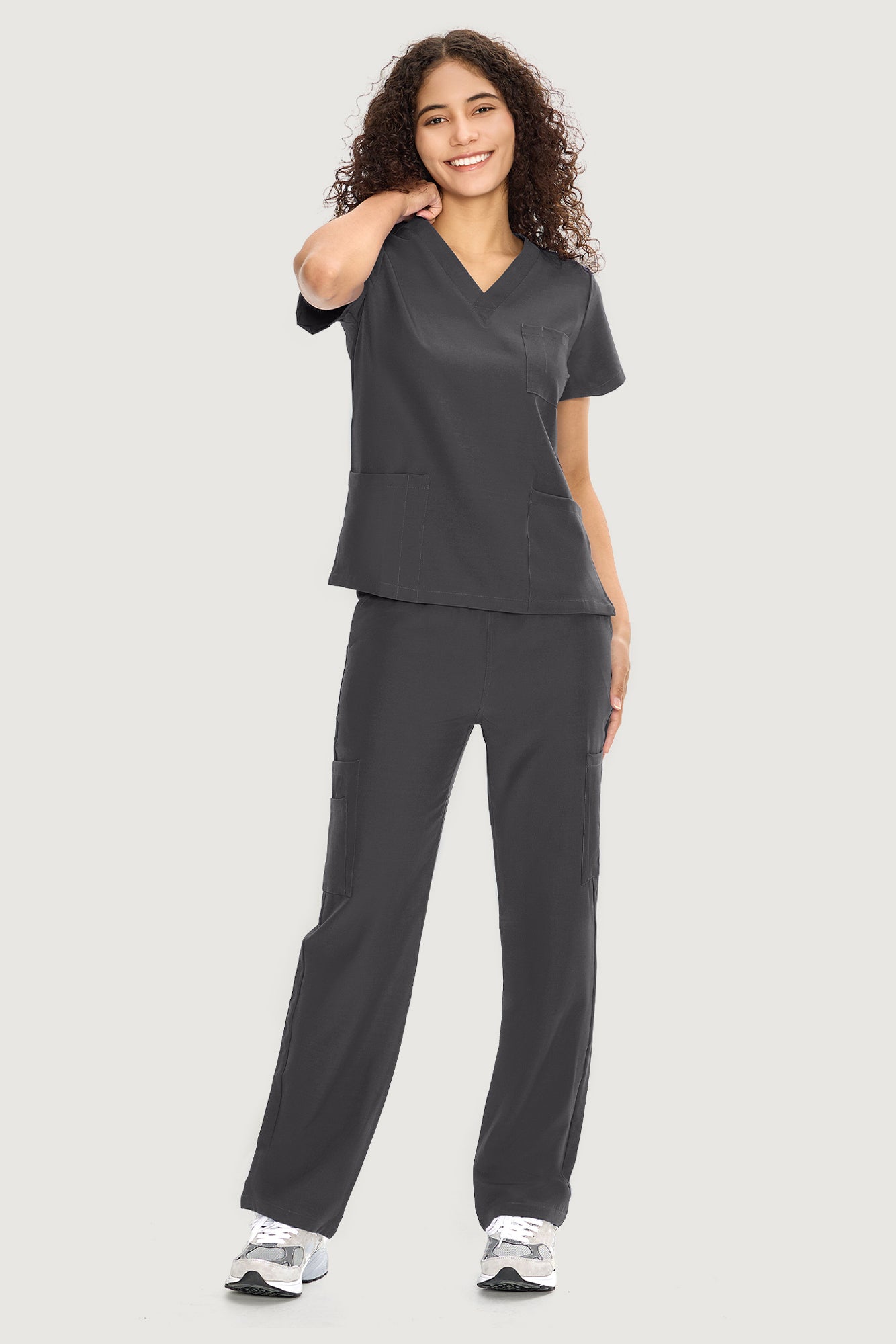 COZYFIT V-Neck Scrub Top & Straight Leg Pants with 9 Pockets