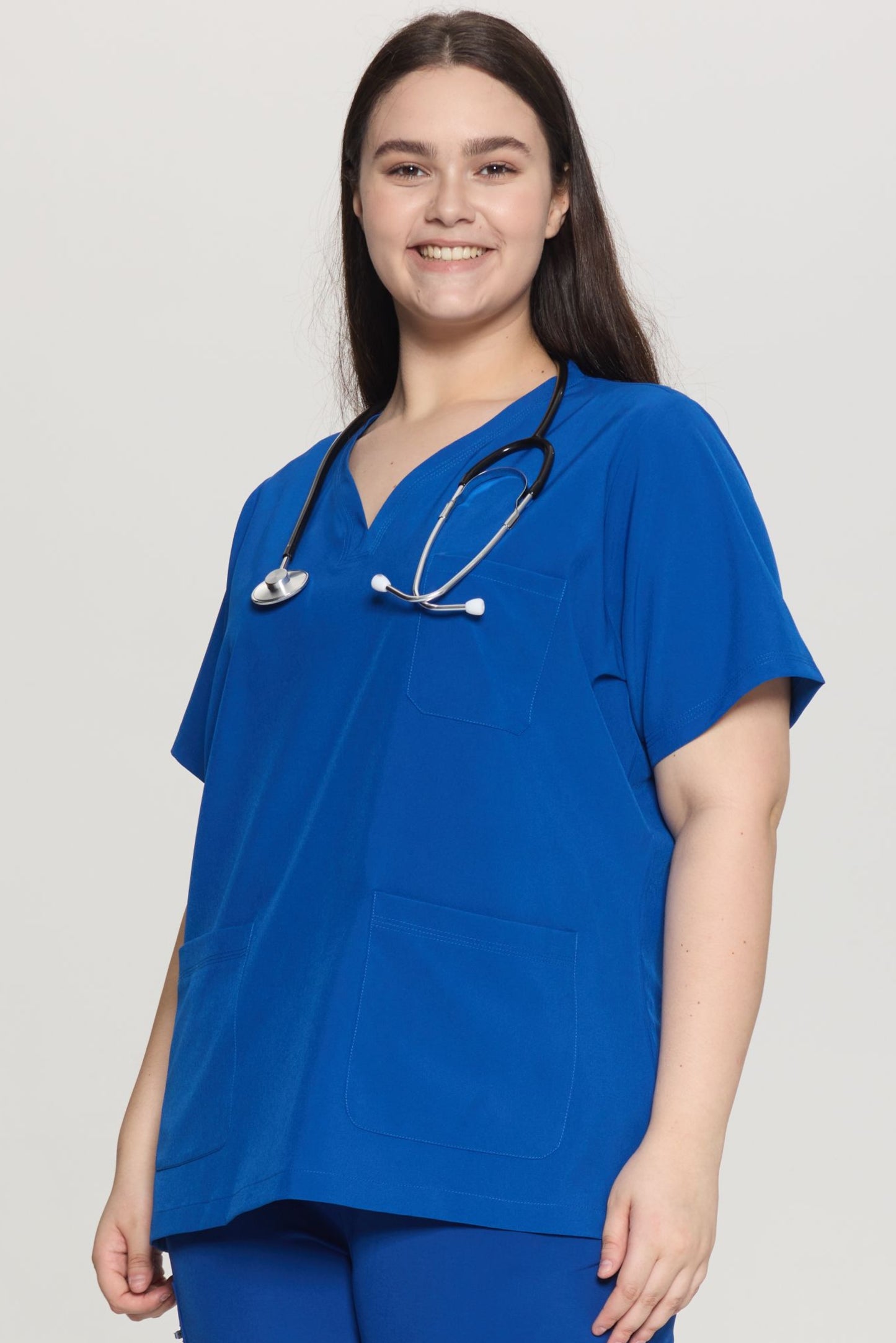COZYFIT Curved V-Neck Scrub Tops with 3 Pockets