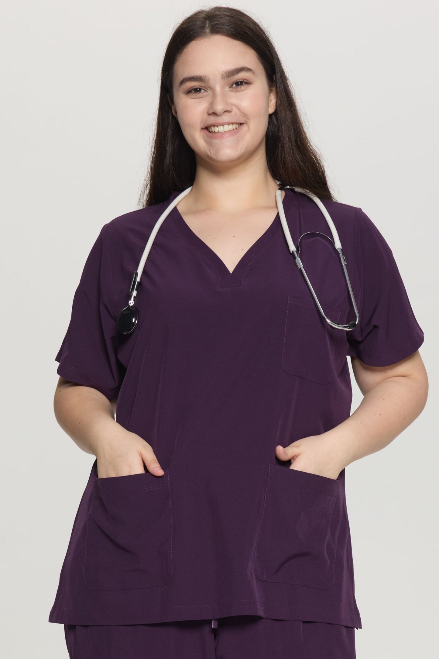 COZYFIT Curved V-Neck Scrub Tops with 3 Pockets