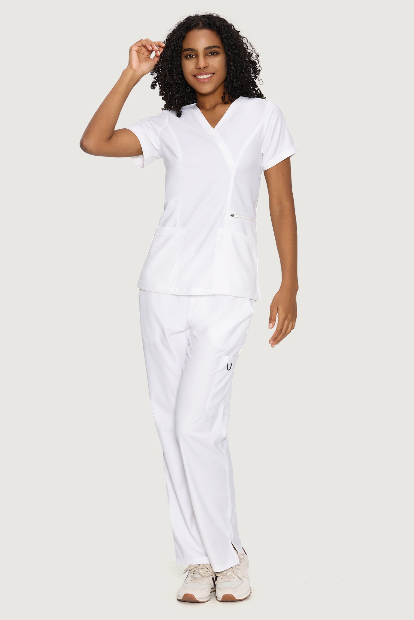 COZYFIT Mock Wrap Scrub Top & Straight Leg Pants with 6 Pockets