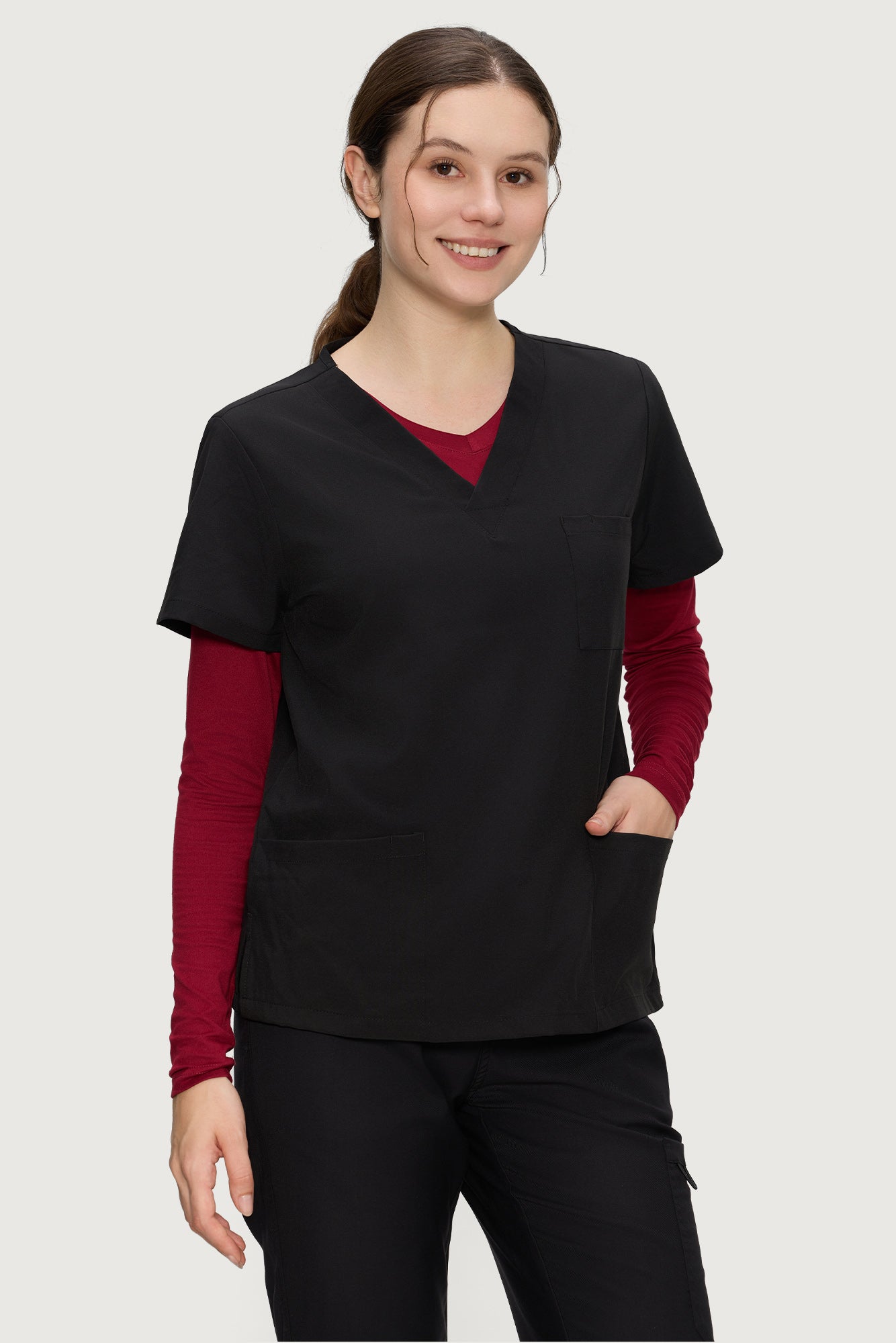 Women’s Underscrub Tee Comfort V-Neck Long Sleeve Undershirt with Soft & Easy Care Fabric