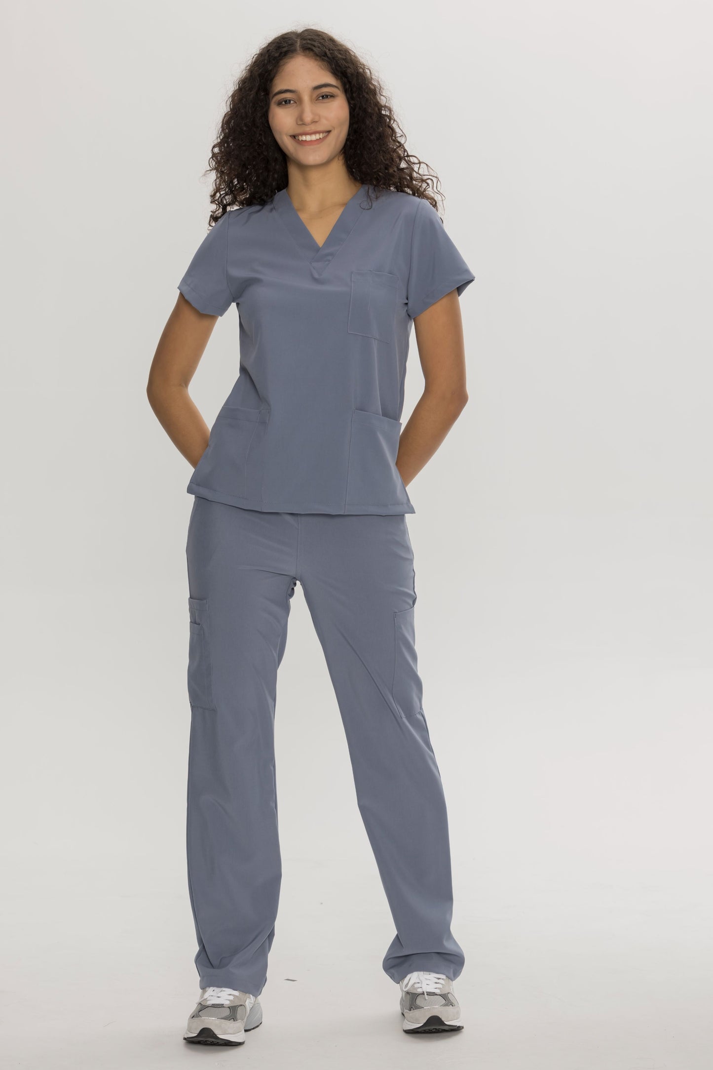 COZYFIT V-Neck Scrub Top & Straight Leg Pants with 9 Pockets