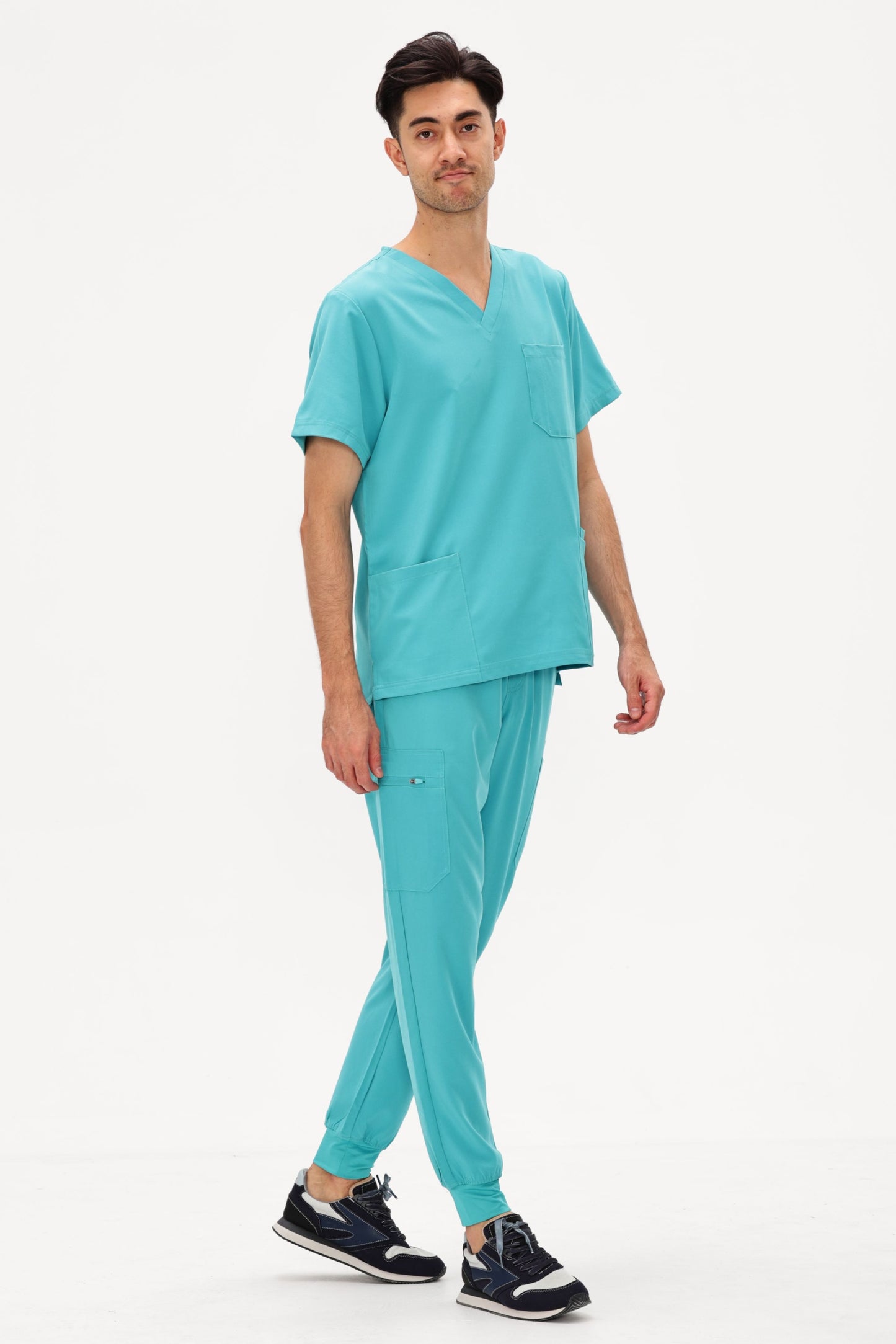 COZYFIT 4 Pockets V-Neck Scrub Top and 7 Pockets Jogger Pants Mens Scrubs Set