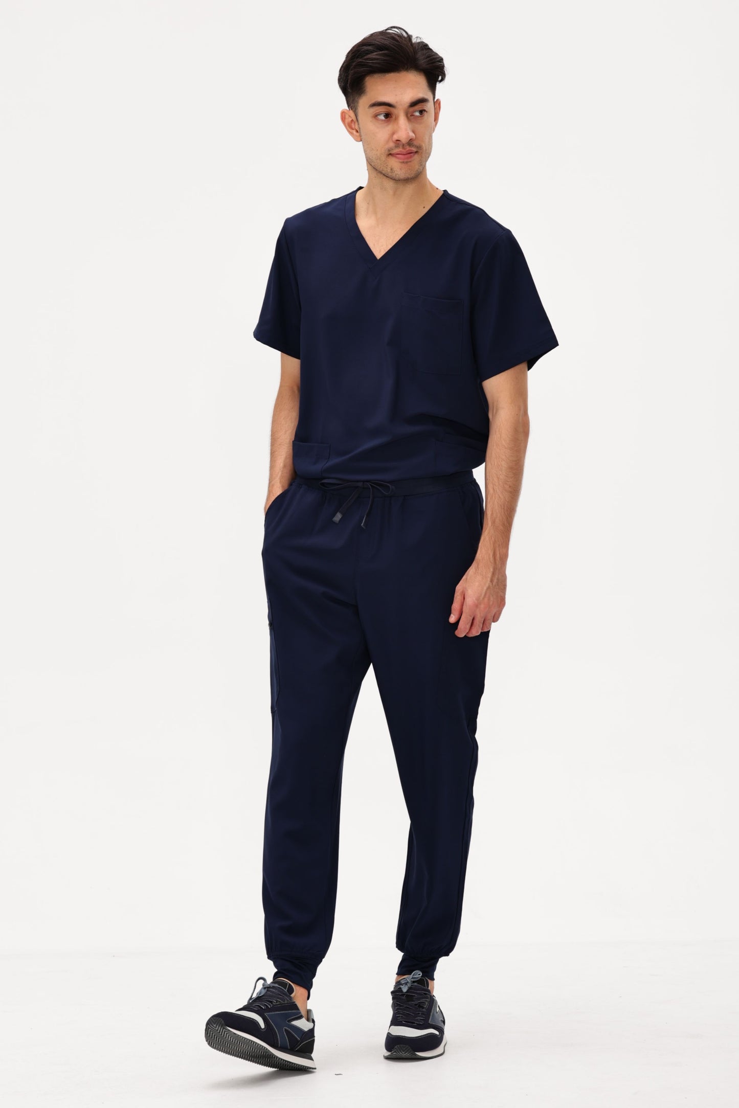 COZYFIT 4 Pockets V-Neck Scrub Top and 7 Pockets Jogger Pants Mens Scrubs Set