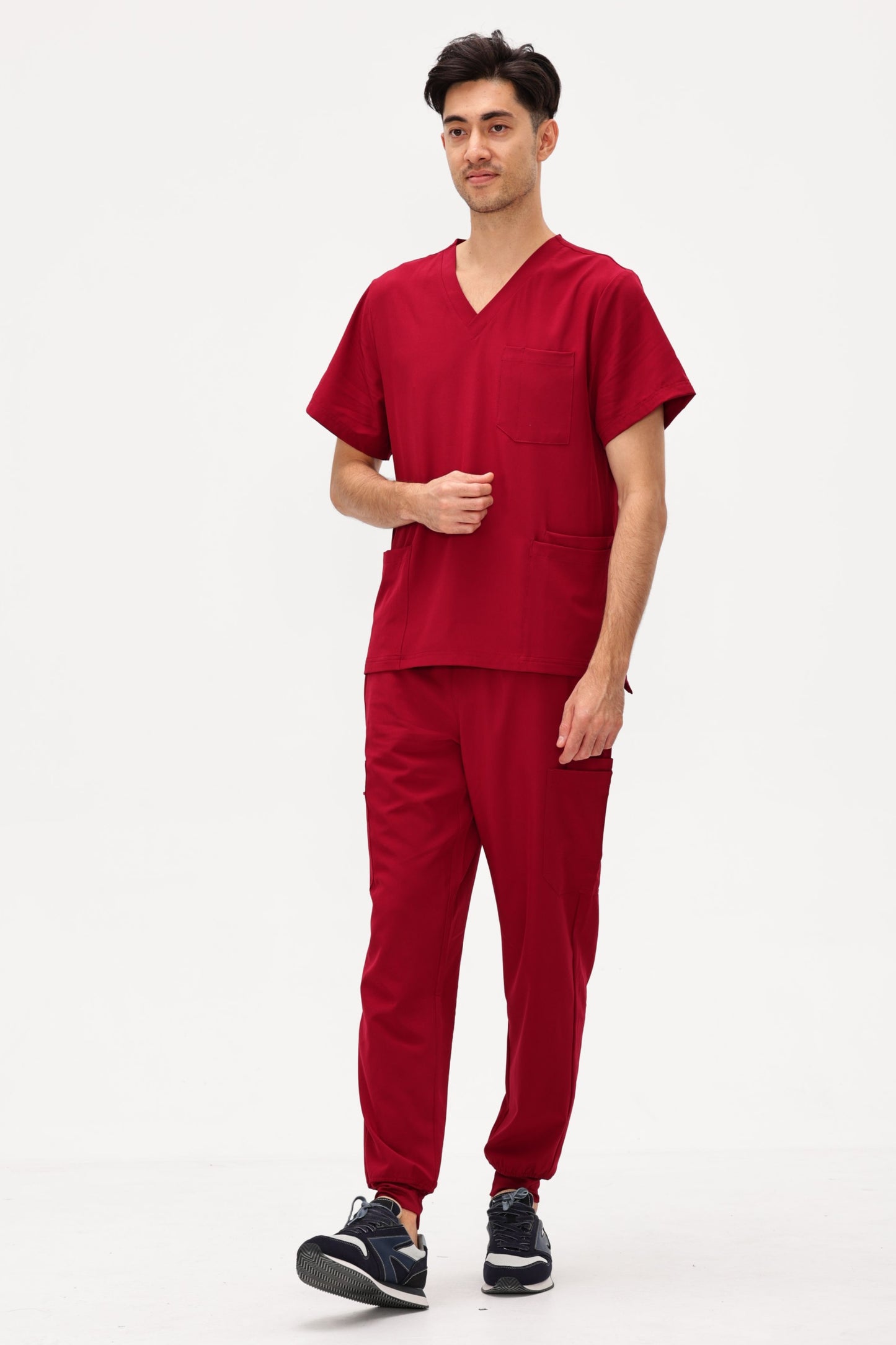 COZYFIT 4 Pockets V-Neck Scrub Top and 7 Pockets Jogger Pants Mens Scrubs Set