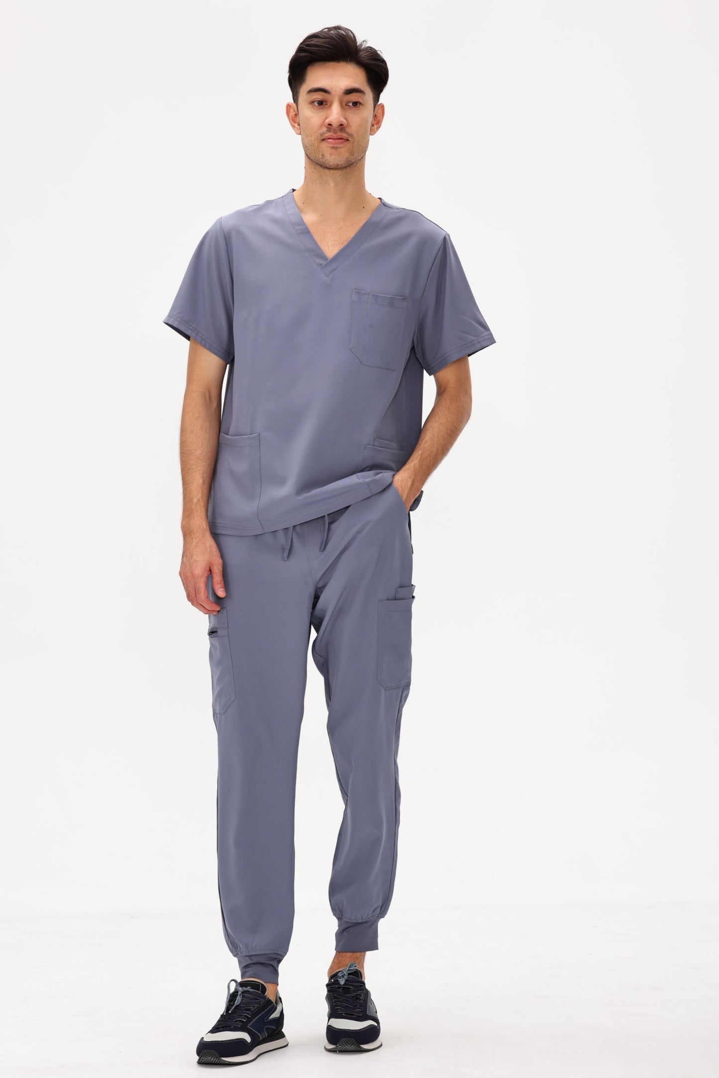 COZYFIT 4 Pockets V-Neck Scrub Top and 7 Pockets Jogger Pants Mens Scrubs Set