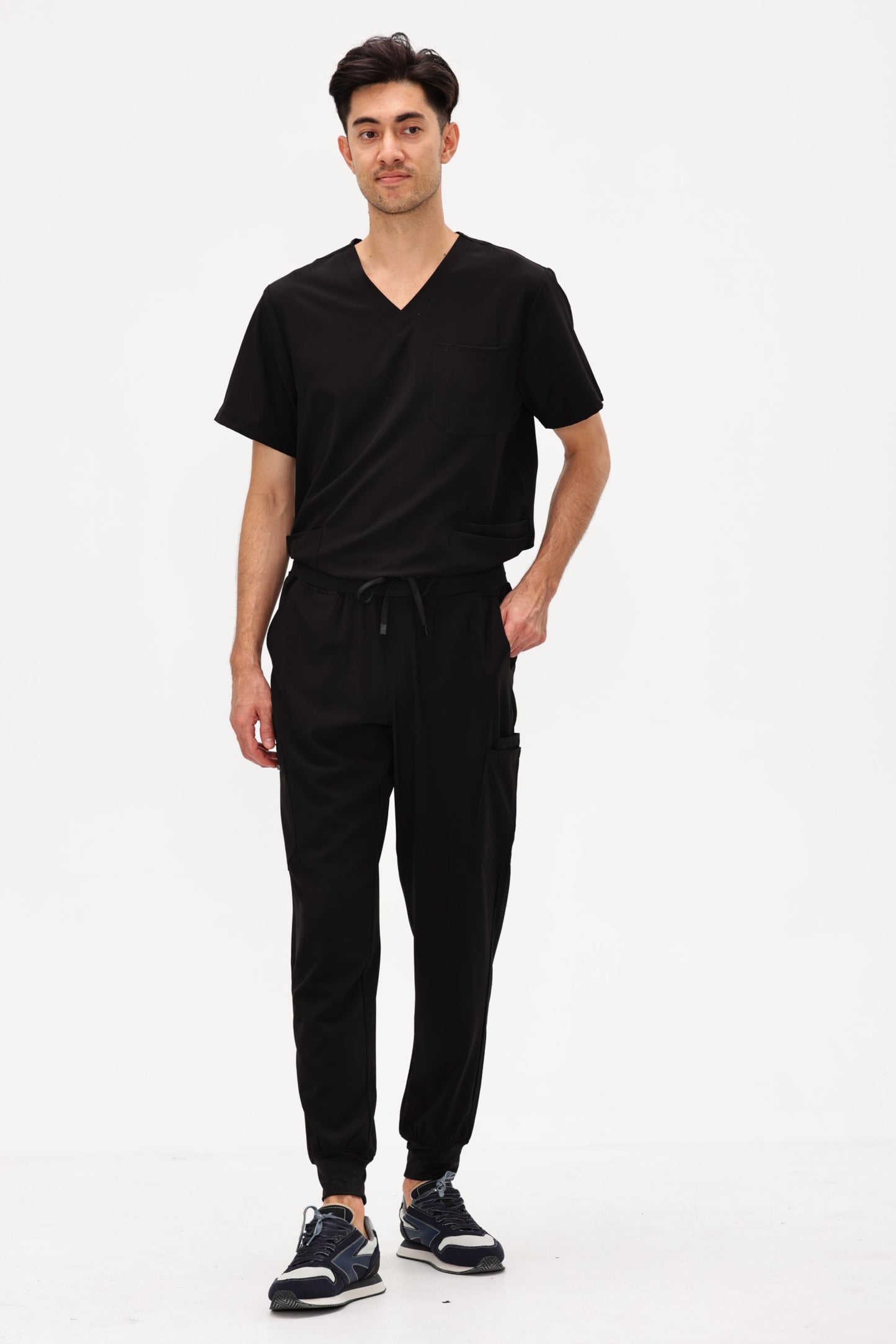 COZYFIT 4 Pockets V-Neck Scrub Top and 7 Pockets Jogger Pants Mens Scrubs Set