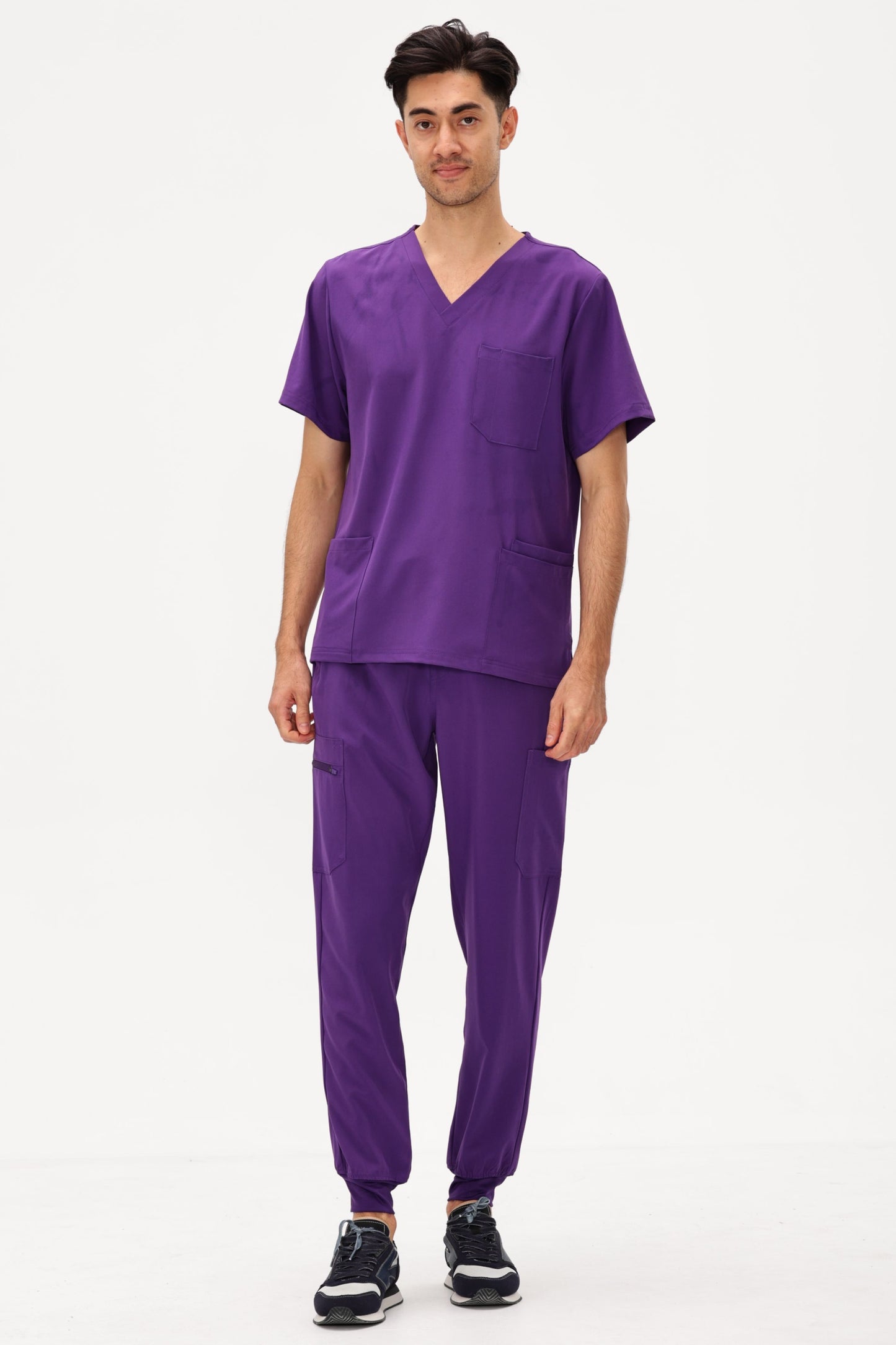 COZYFIT 4 Pockets V-Neck Scrub Top and 7 Pockets Jogger Pants Mens Scrubs Set