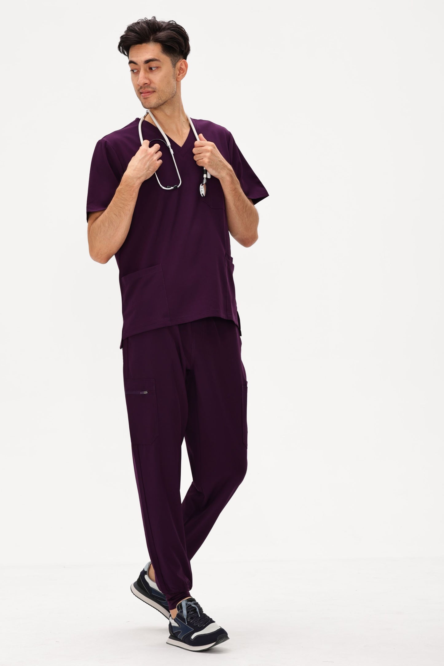 COZYFIT 4 Pockets V-Neck Scrub Top and 7 Pockets Jogger Pants Mens Scrubs Set