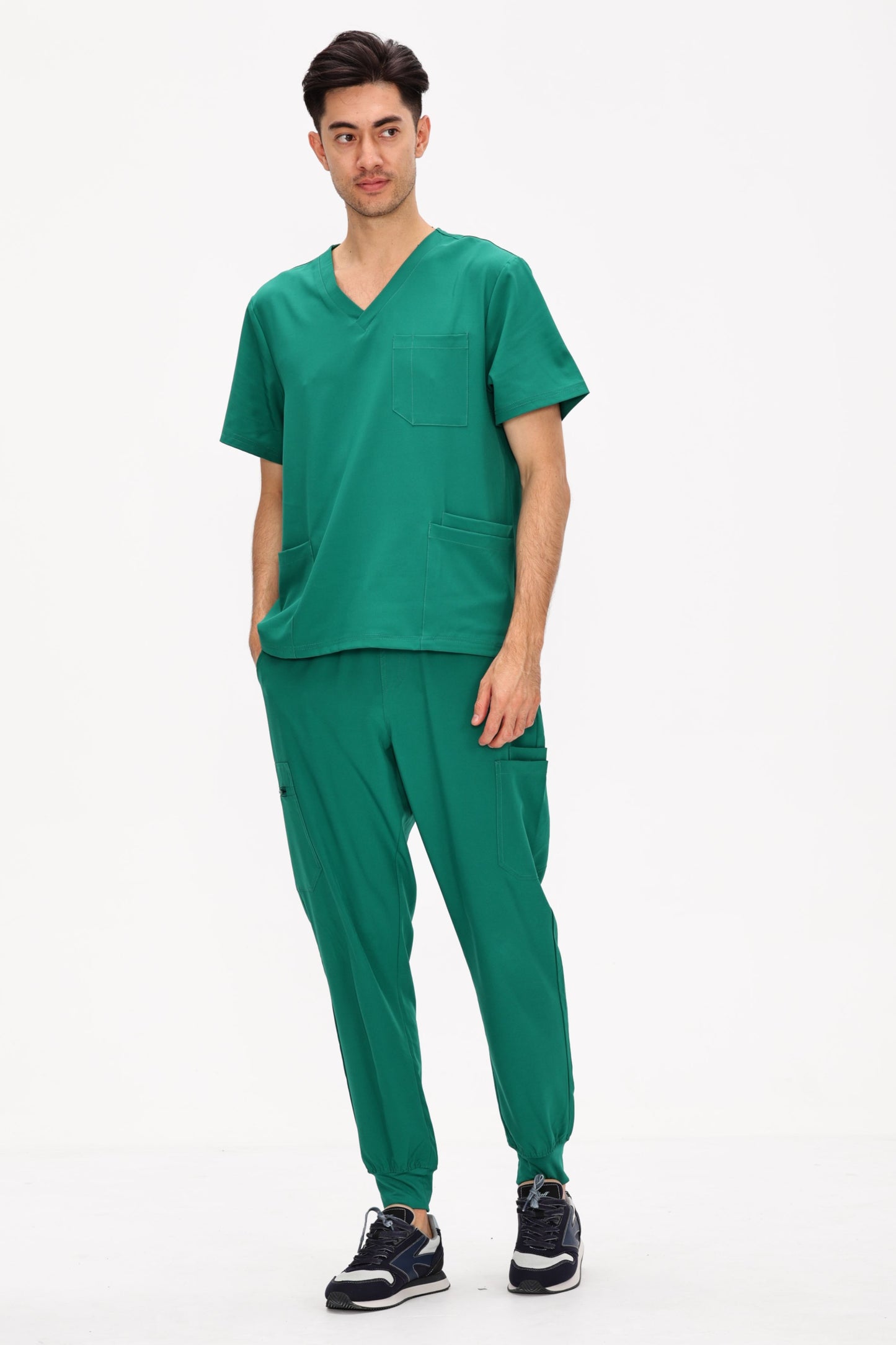 COZYFIT 4 Pockets V-Neck Scrub Top and 7 Pockets Jogger Pants Mens Scrubs Set
