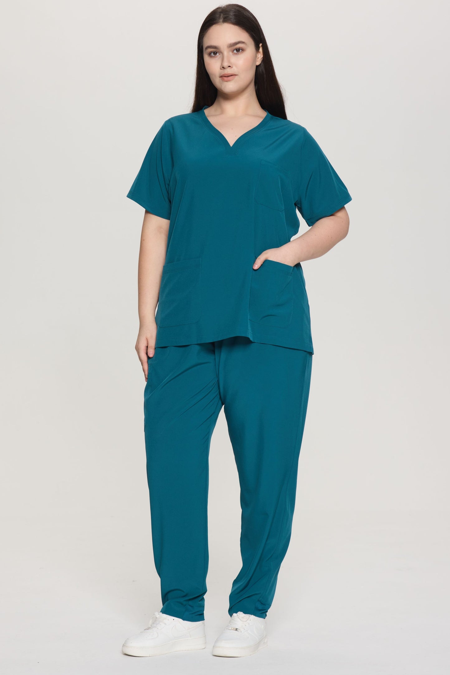 COZYFIT Curved V-Neck Scrub Tops with 3 Pockets