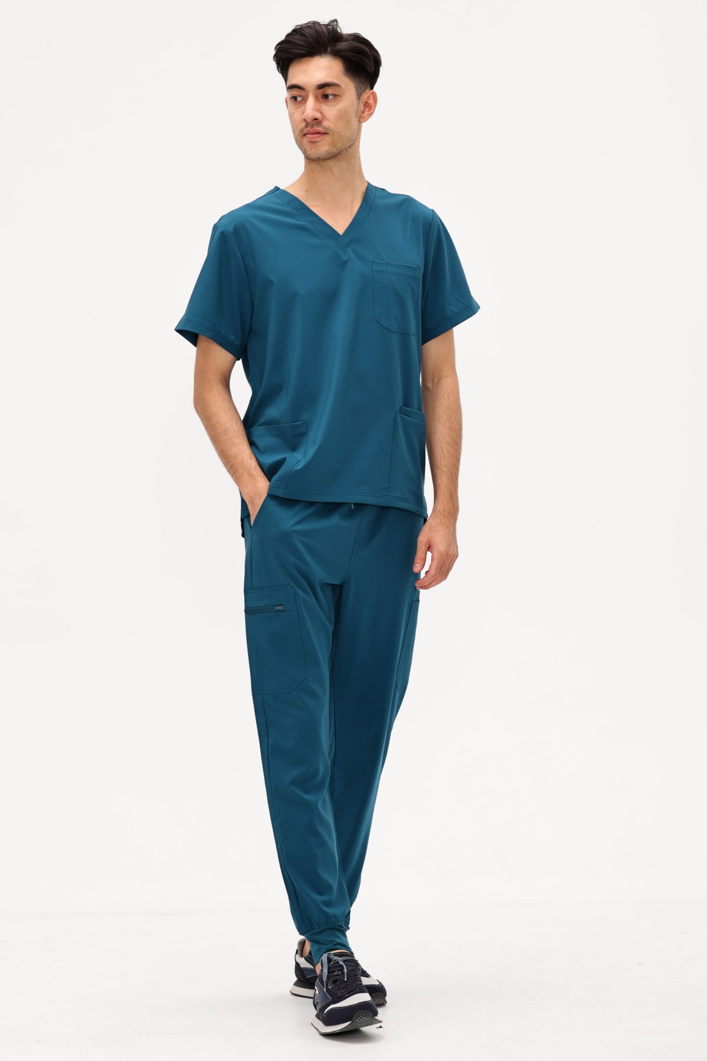 COZYFIT 4 Pockets V-Neck Scrub Top and 7 Pockets Jogger Pants Mens Scrubs Set