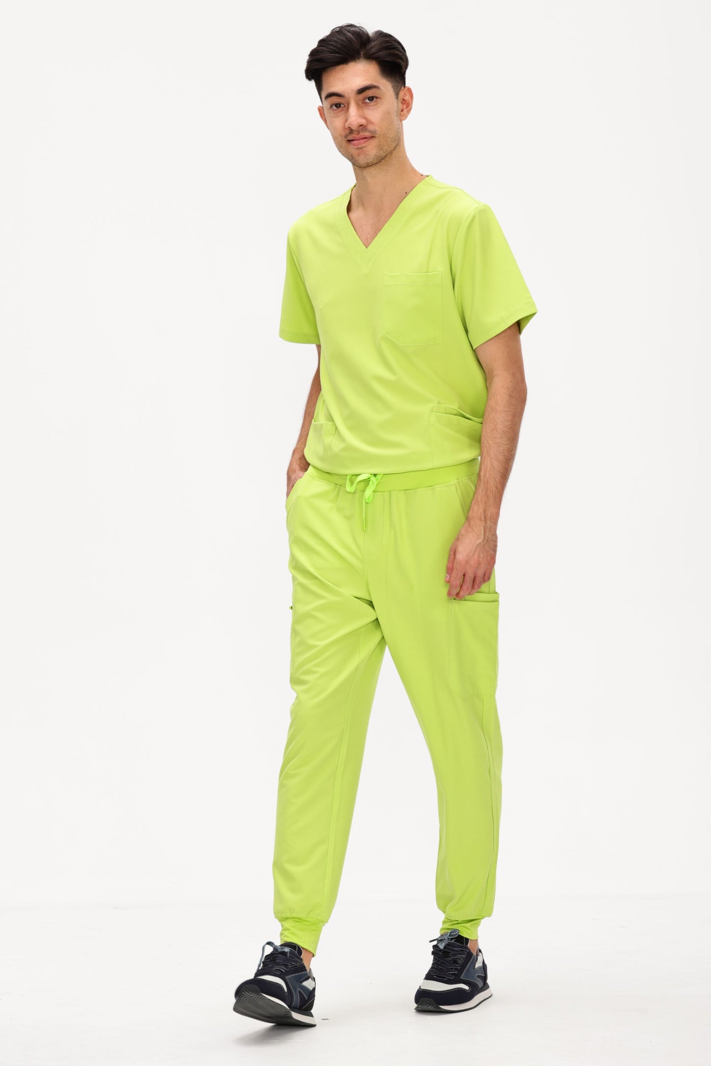 COZYFIT 4 Pockets V-Neck Scrub Top and 7 Pockets Jogger Pants Mens Scrubs Set