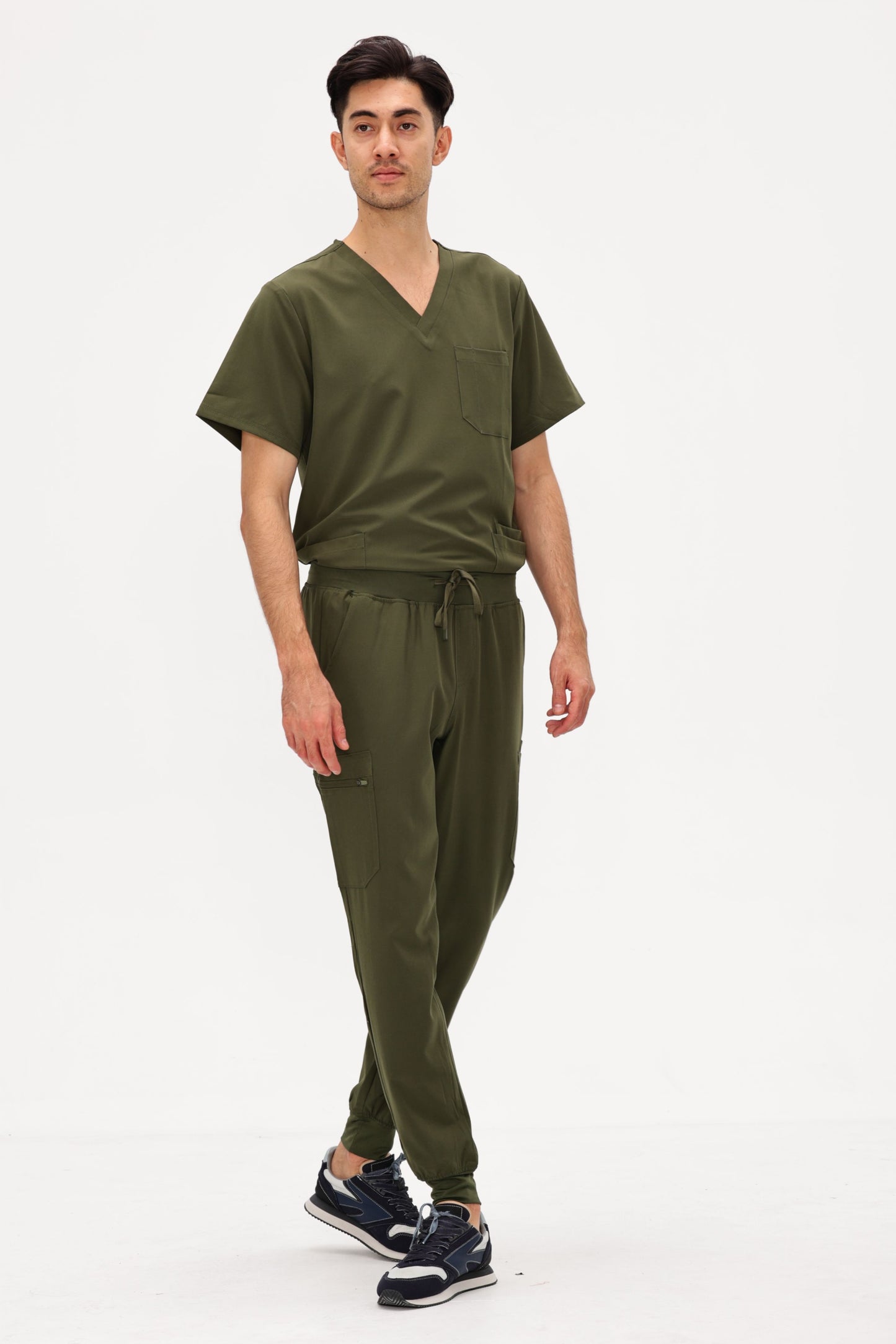 COZYFIT 4 Pockets V-Neck Scrub Top and 7 Pockets Jogger Pants Mens Scrubs Set