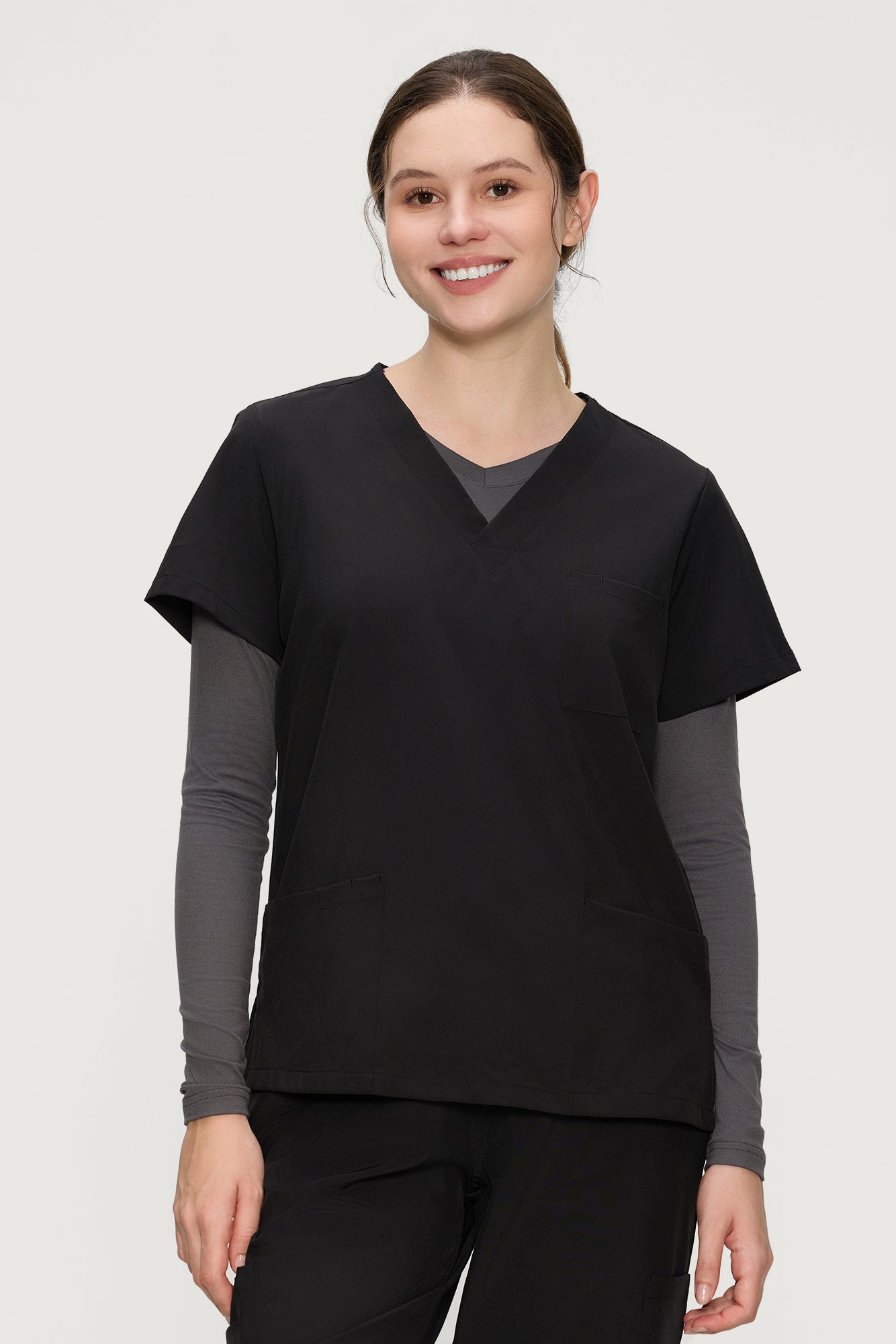 Women’s Underscrub Tee Comfort V-Neck Long Sleeve Undershirt with Soft & Easy Care Fabric