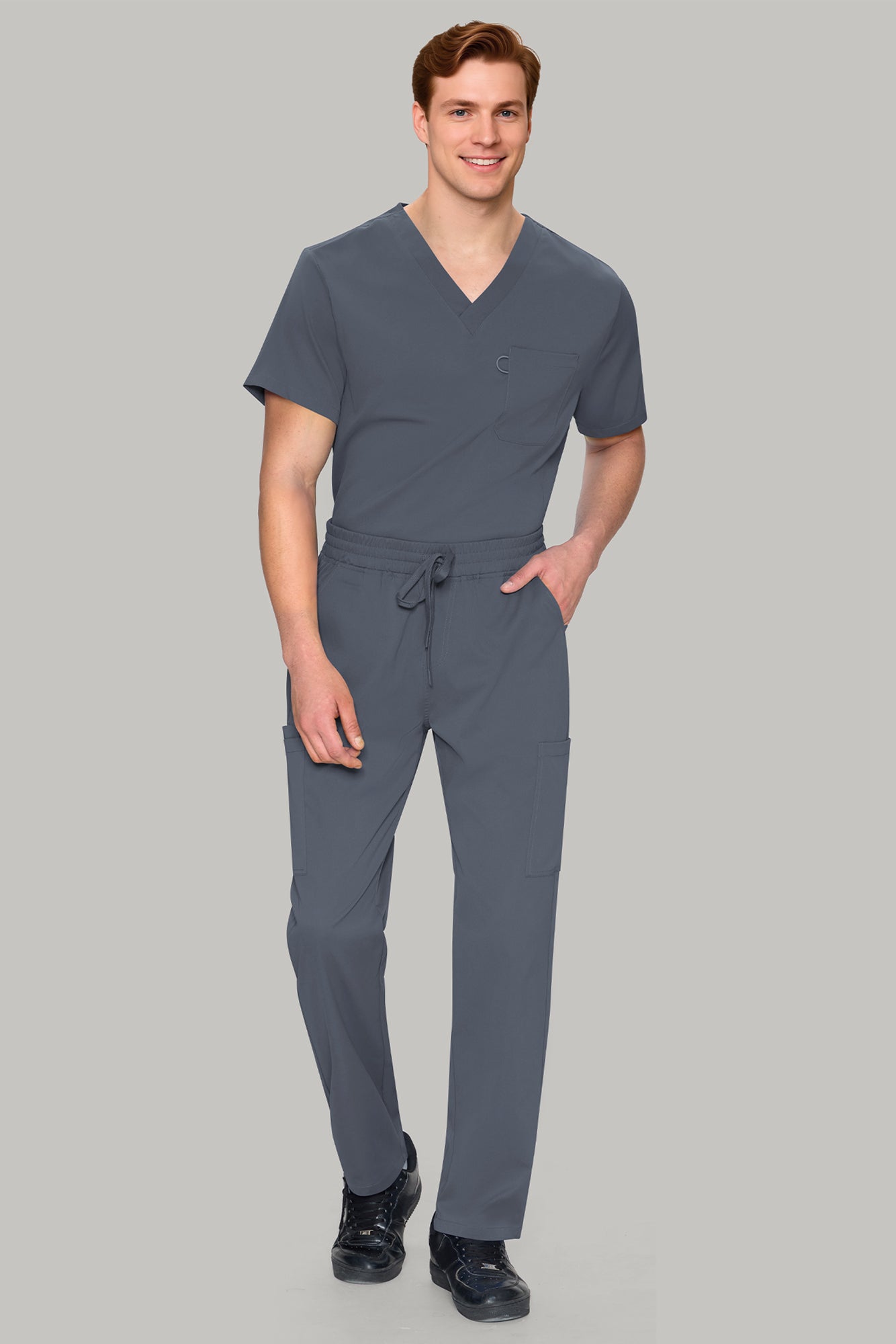 COZYFIT Scrubs for Men Set - V-Neck Scrub Top and Straight Leg Pants with 11 Pockets