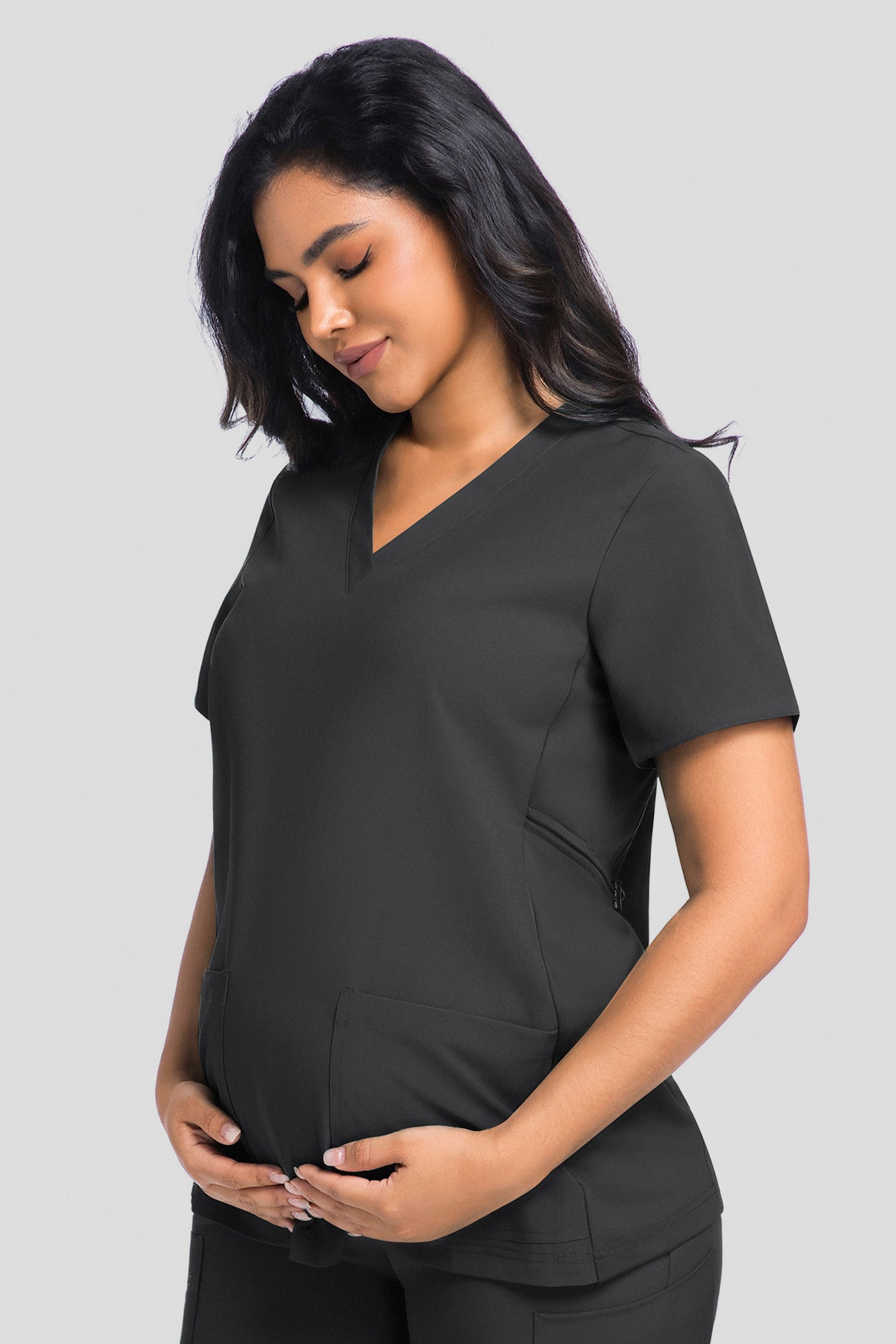 Maternity Scrub Top - V-Neck Shirt, Workwear Pregnancy Scrubs with 2 Pockets