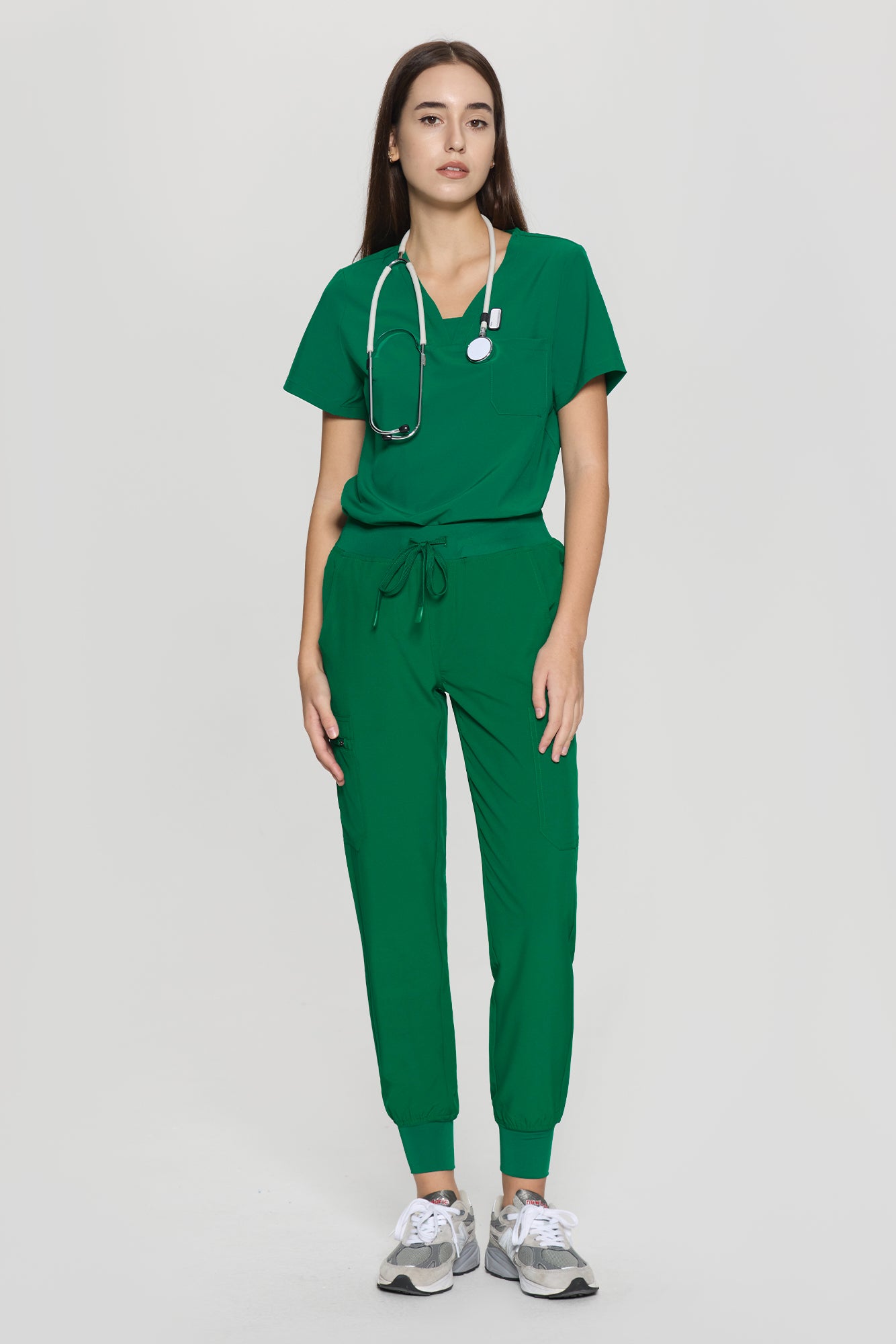 COZYFIT V-Neck Collar Patch Scrub Top & Cargo Pants with 10 Pockets