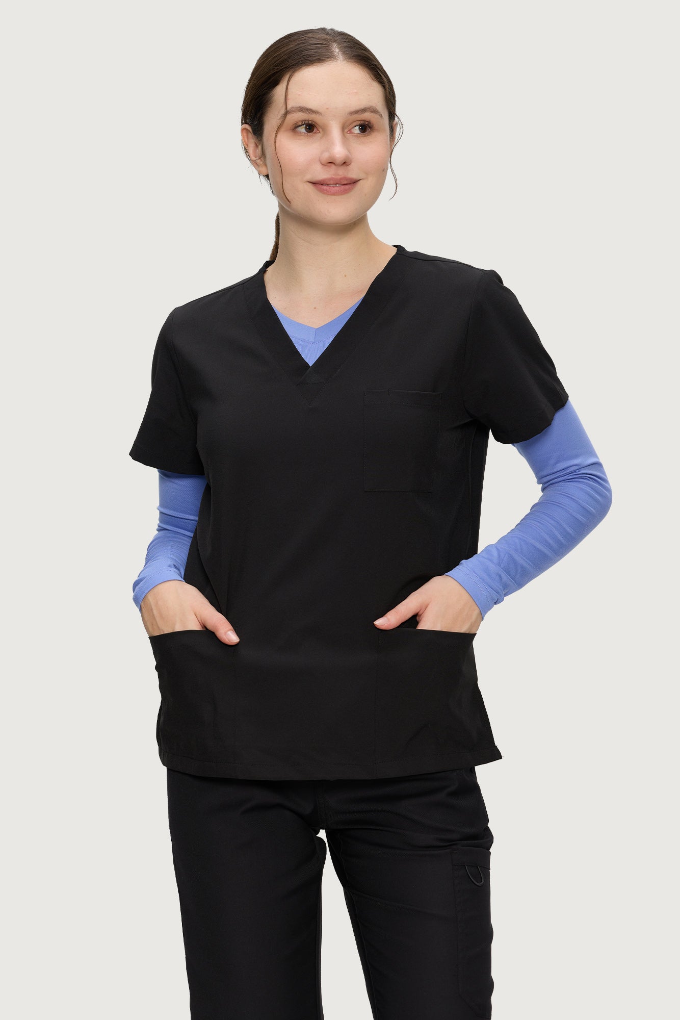 Women’s Underscrub Tee Comfort V-Neck Long Sleeve Undershirt with Soft & Easy Care Fabric