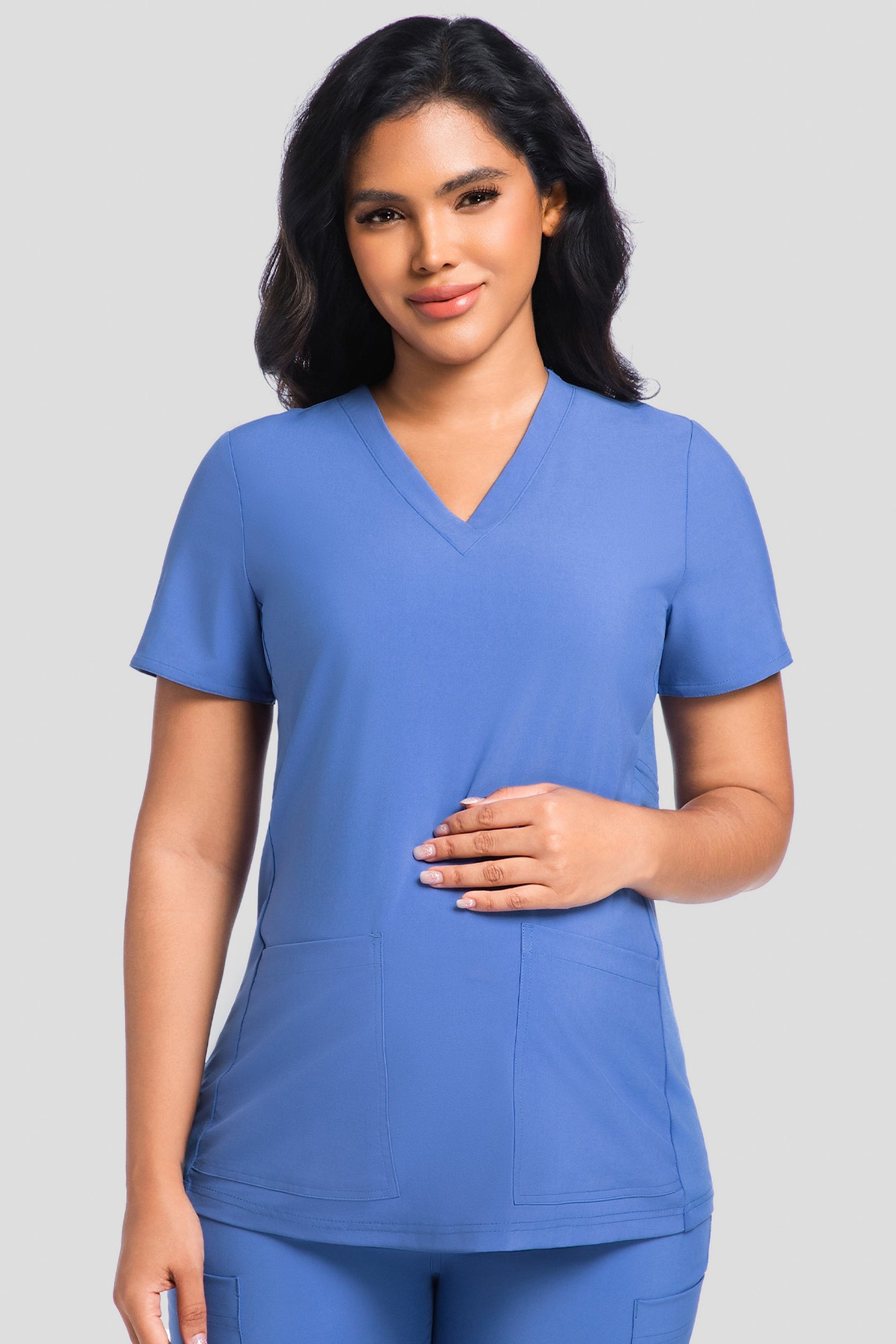 Maternity Scrub Top - V-Neck Shirt, Workwear Pregnancy Scrubs with 2 Pockets