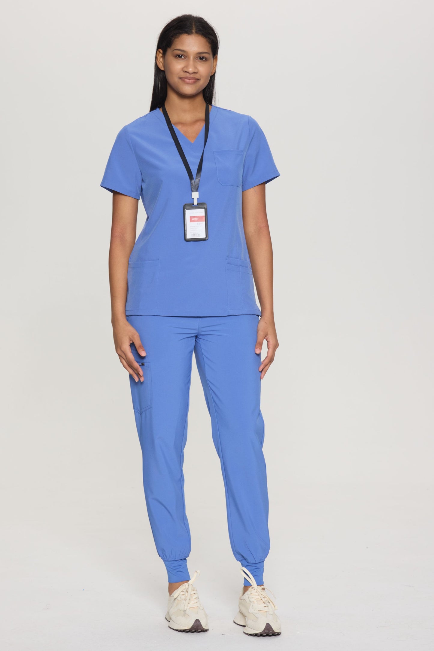 COZYFIT V-Neck Scrub Top&Jogger Pant with 8 Pockets for Women