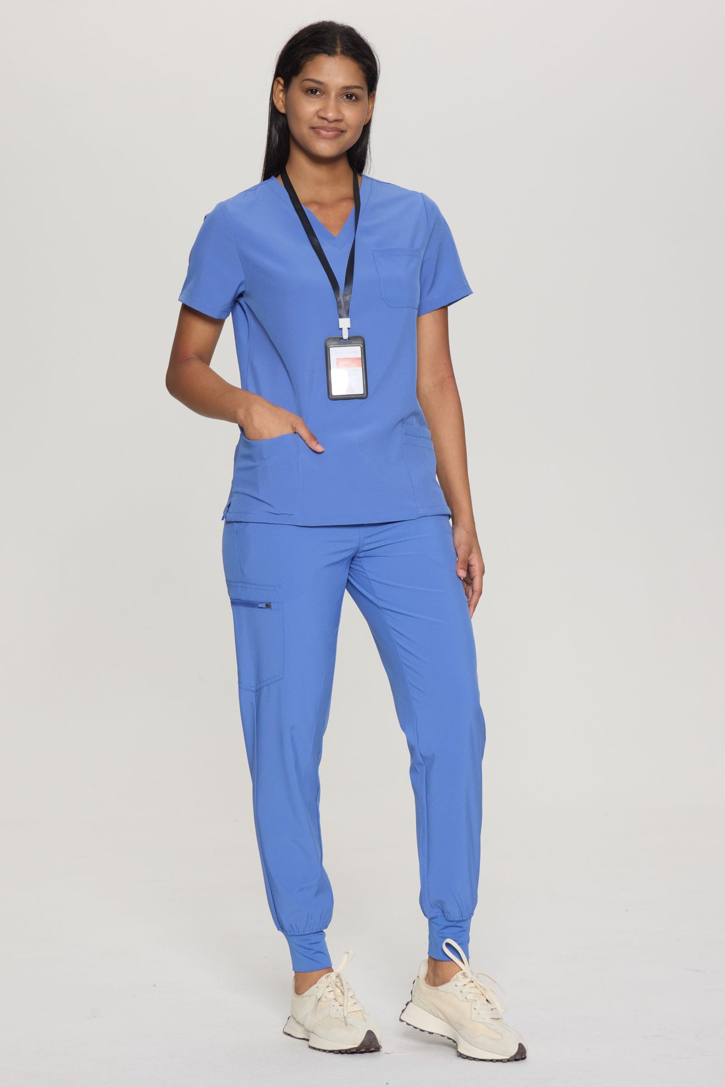 COZYFIT V-Neck Scrub Top&Jogger Pant with 8 Pockets for Women