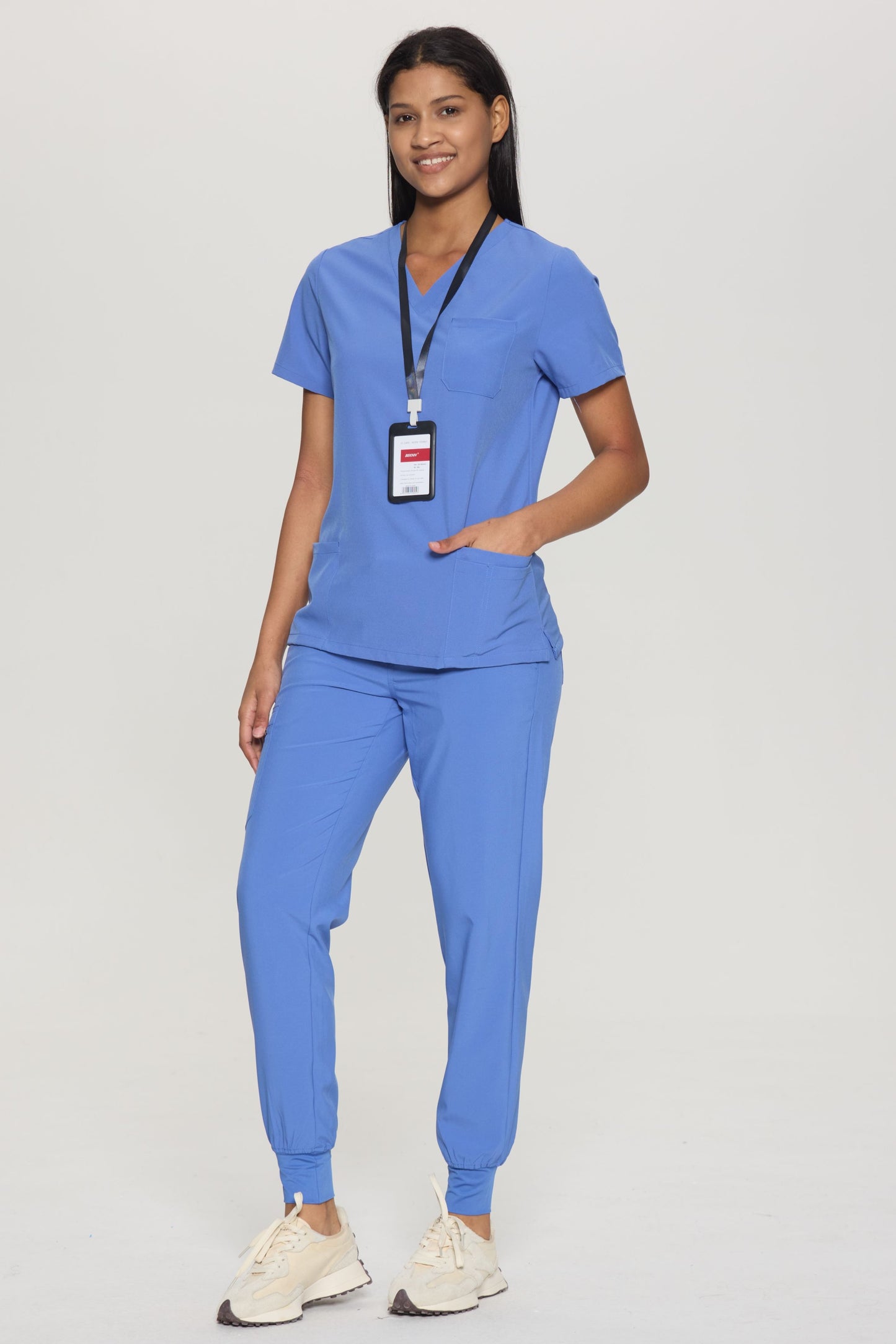 COZYFIT V-Neck Scrub Top&Jogger Pant with 8 Pockets for Women