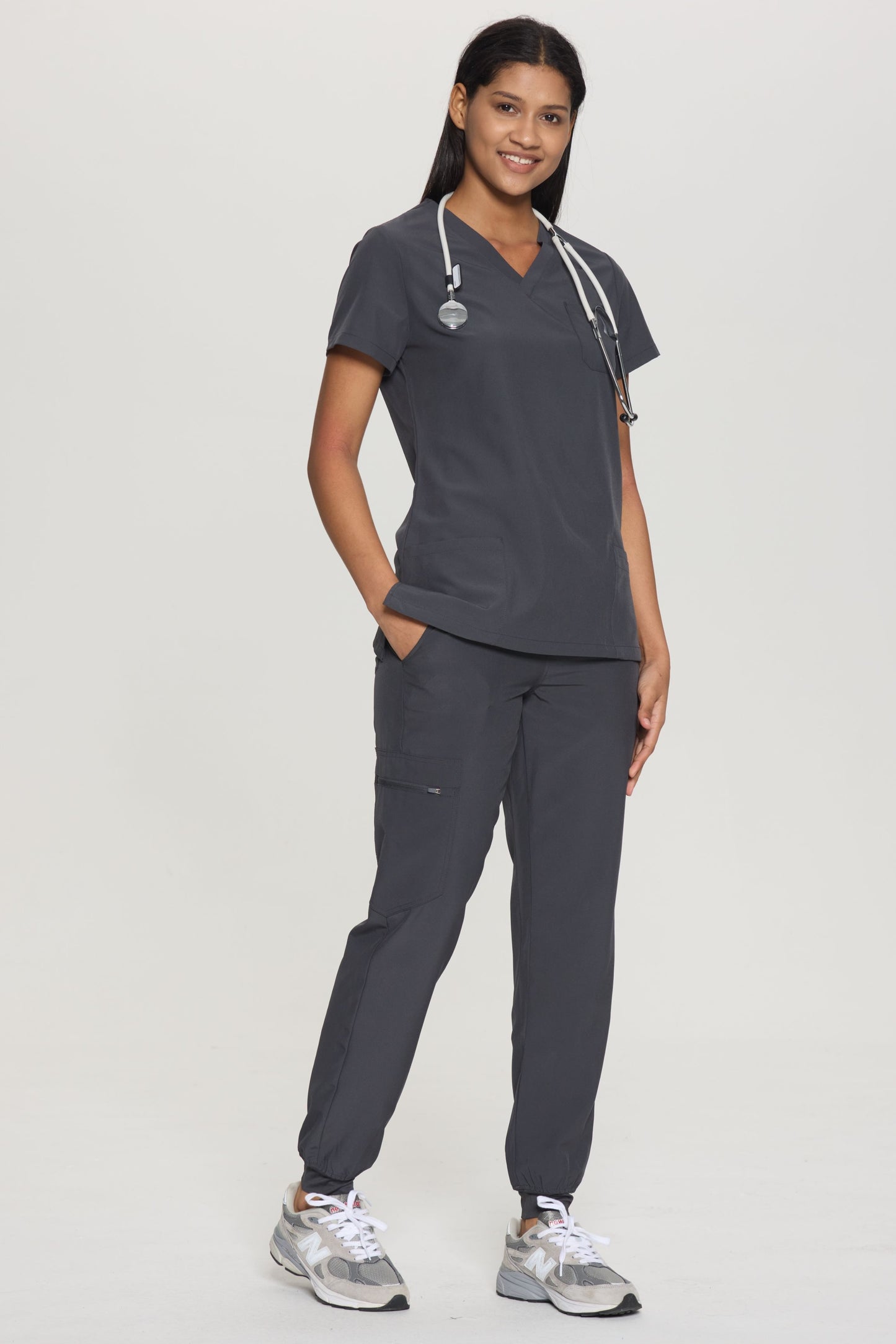 COZYFIT V-Neck Scrub Top&Jogger Pant with 8 Pockets for Women