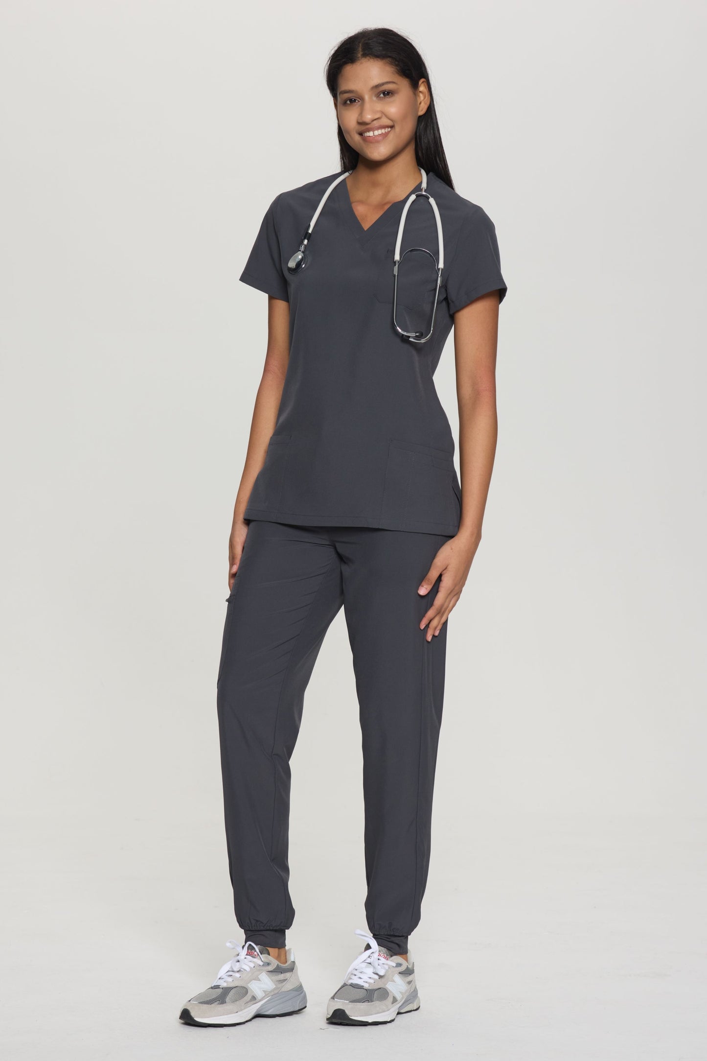 COZYFIT V-Neck Scrub Top&Jogger Pant with 8 Pockets for Women