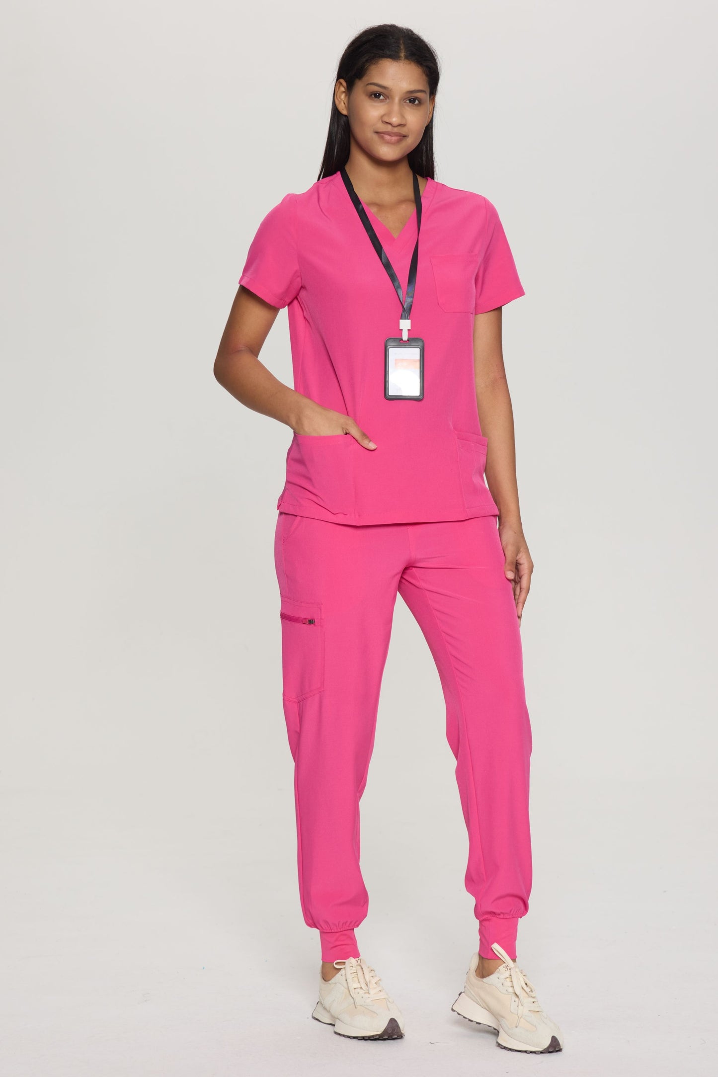 COZYFIT V-Neck Scrub Top&Jogger Pant with 8 Pockets for Women