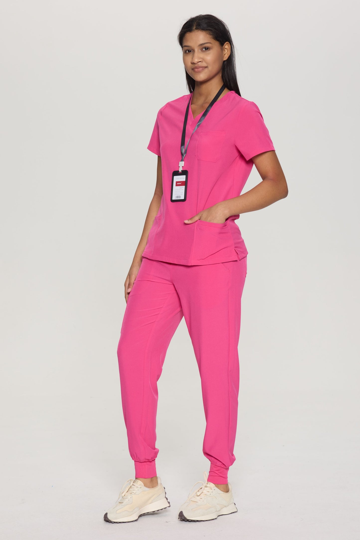 COZYFIT V-Neck Scrub Top&Jogger Pant with 8 Pockets for Women