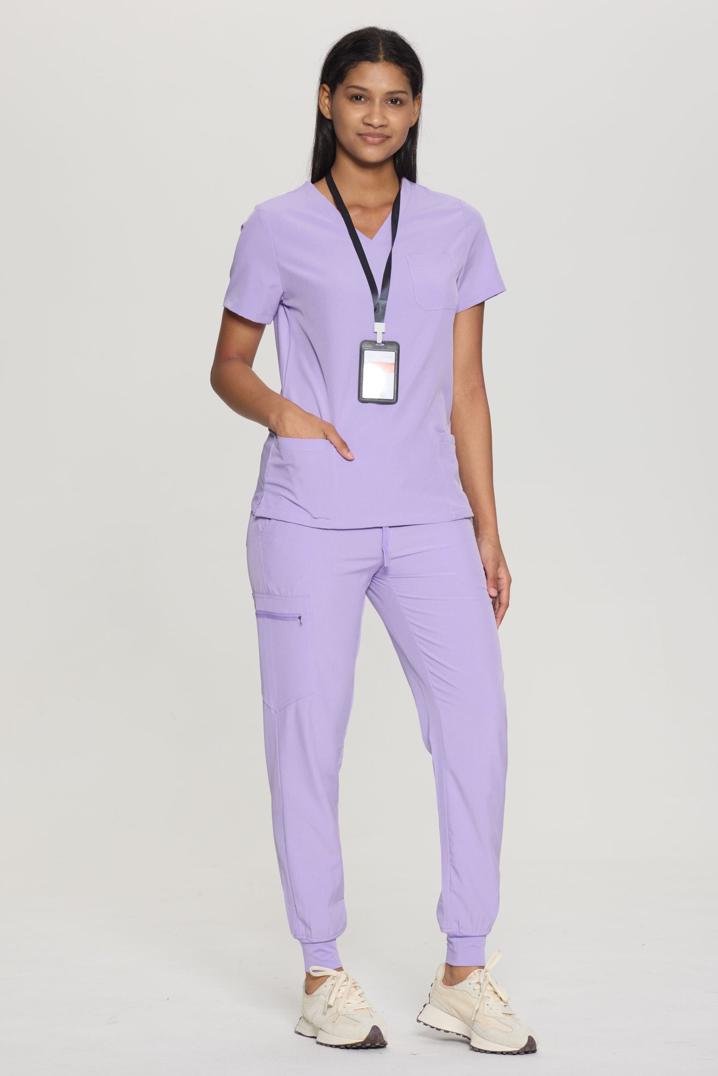 COZYFIT V-Neck Scrub Top&Jogger Pant with 8 Pockets for Women