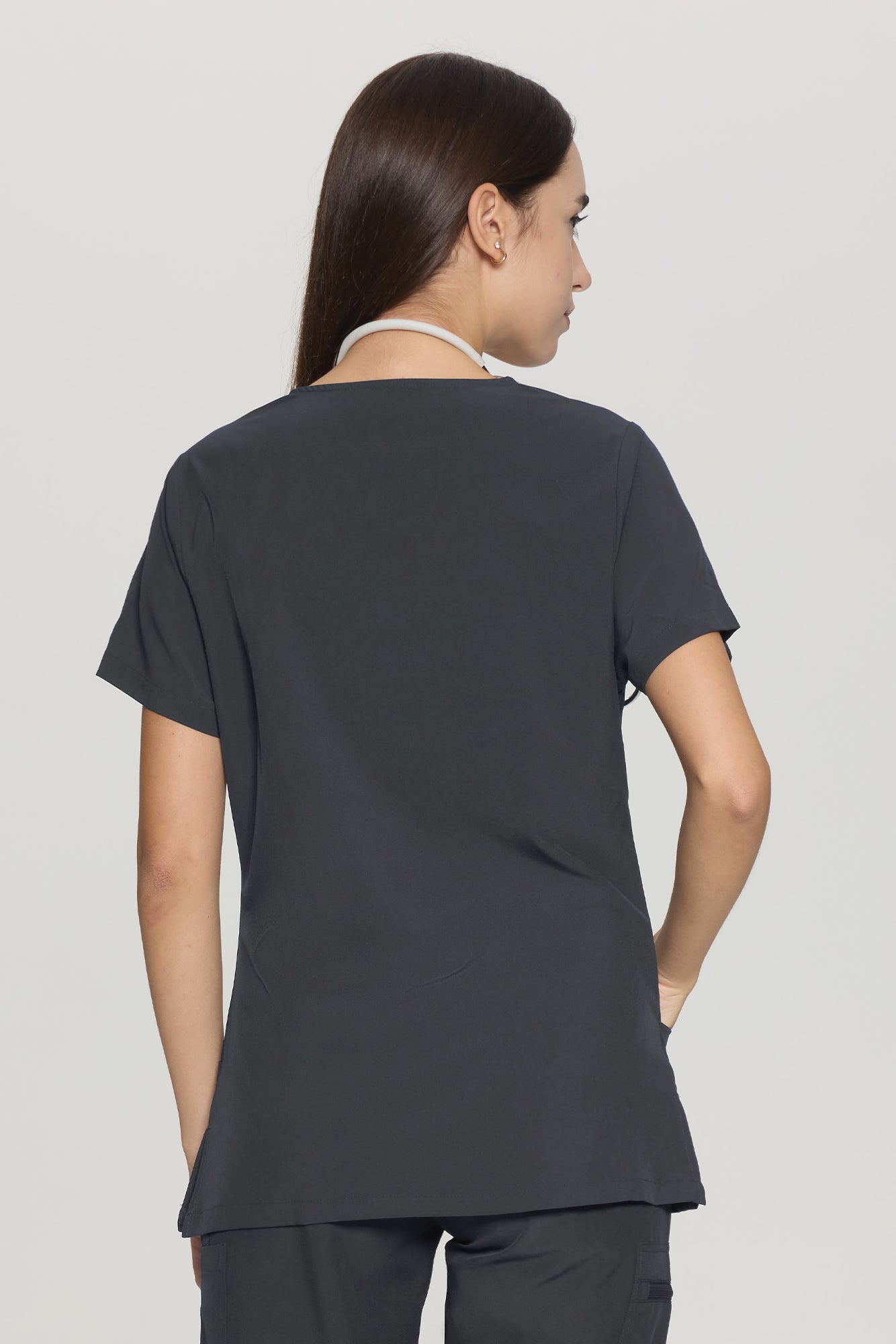 COZYFIT Slim Fit V-Neck Collar Patch Women Scrub Tops with 3 Pockets