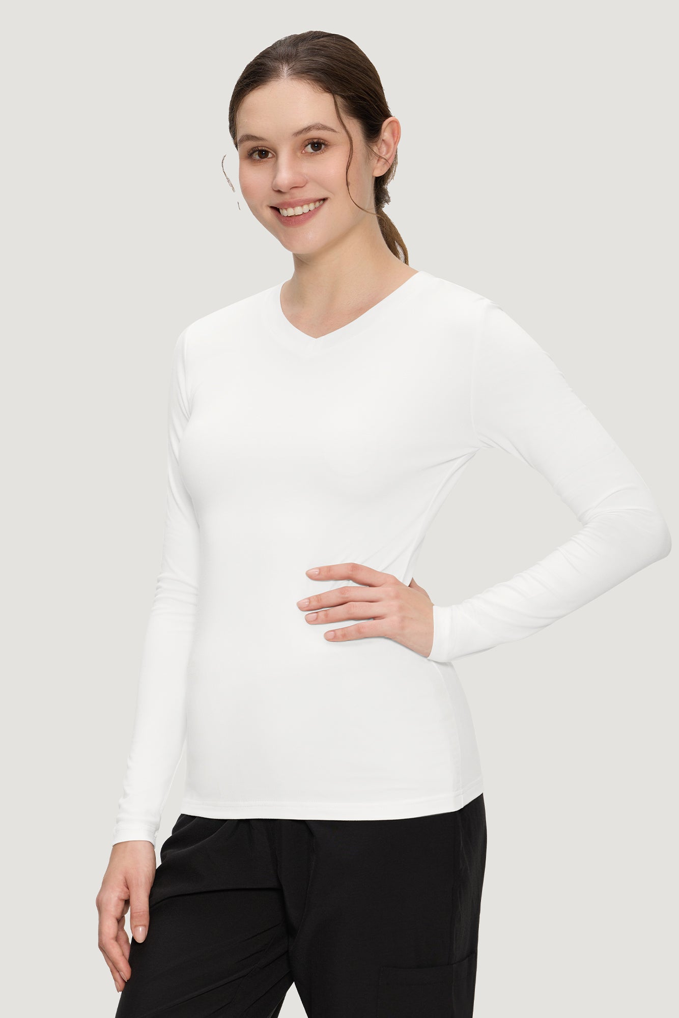 Women’s Underscrub Tee Comfort V-Neck Long Sleeve Undershirt with Soft & Easy Care Fabric
