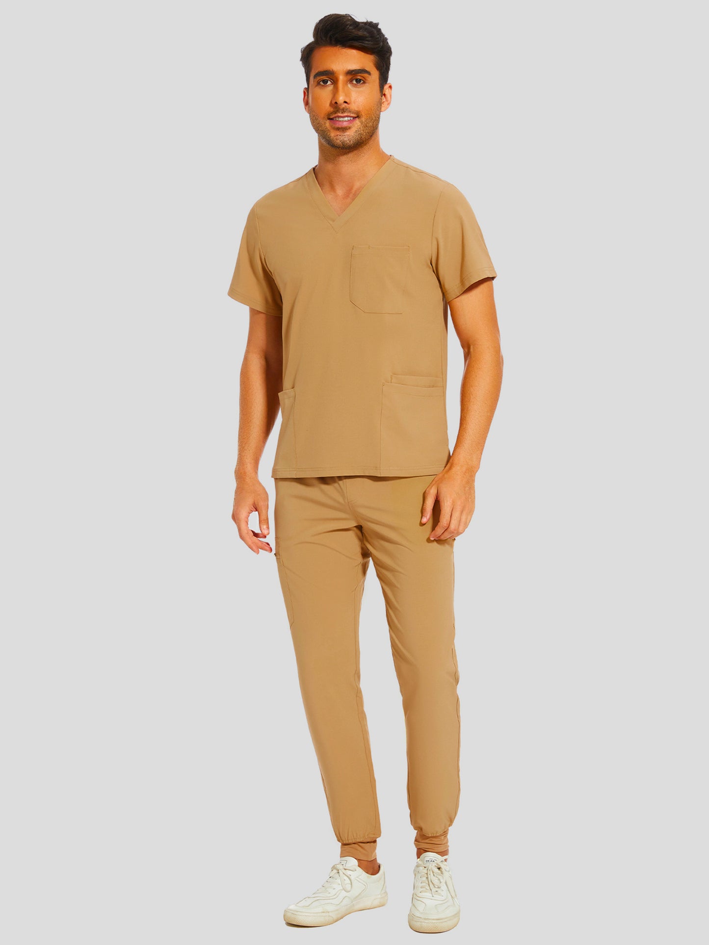 COZYFIT V-Neck Scrub Top & Jogger Pant with 8 Pockets, Yoga Waistband, Anti-Wrinkle Scrubs for Men