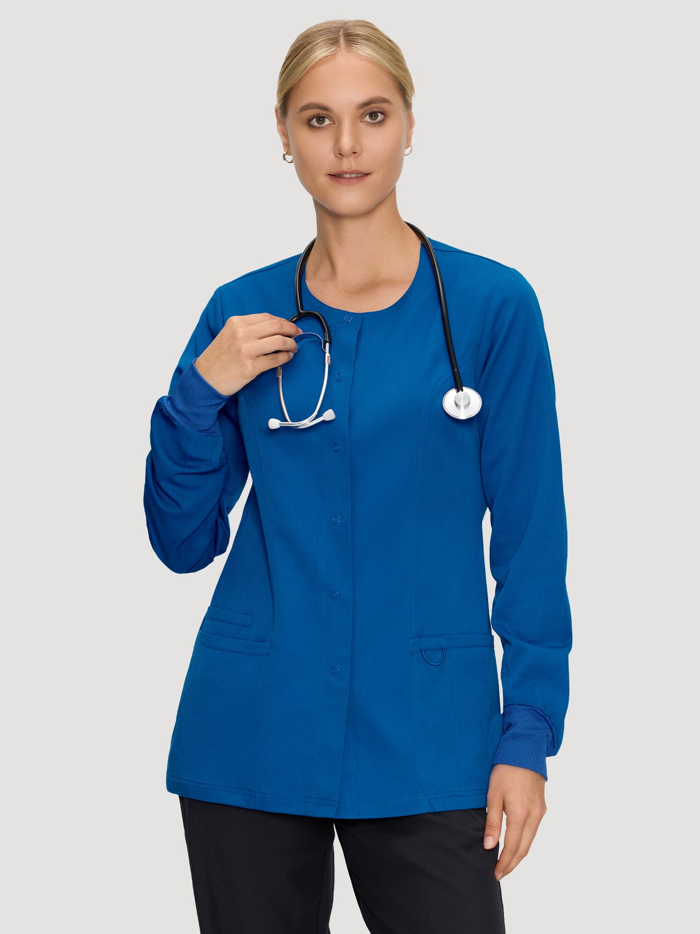 Scrub Jackets for Woman, Snap Front Nurse Jacket with 3 Pockets, Easy Care Soft Fabric