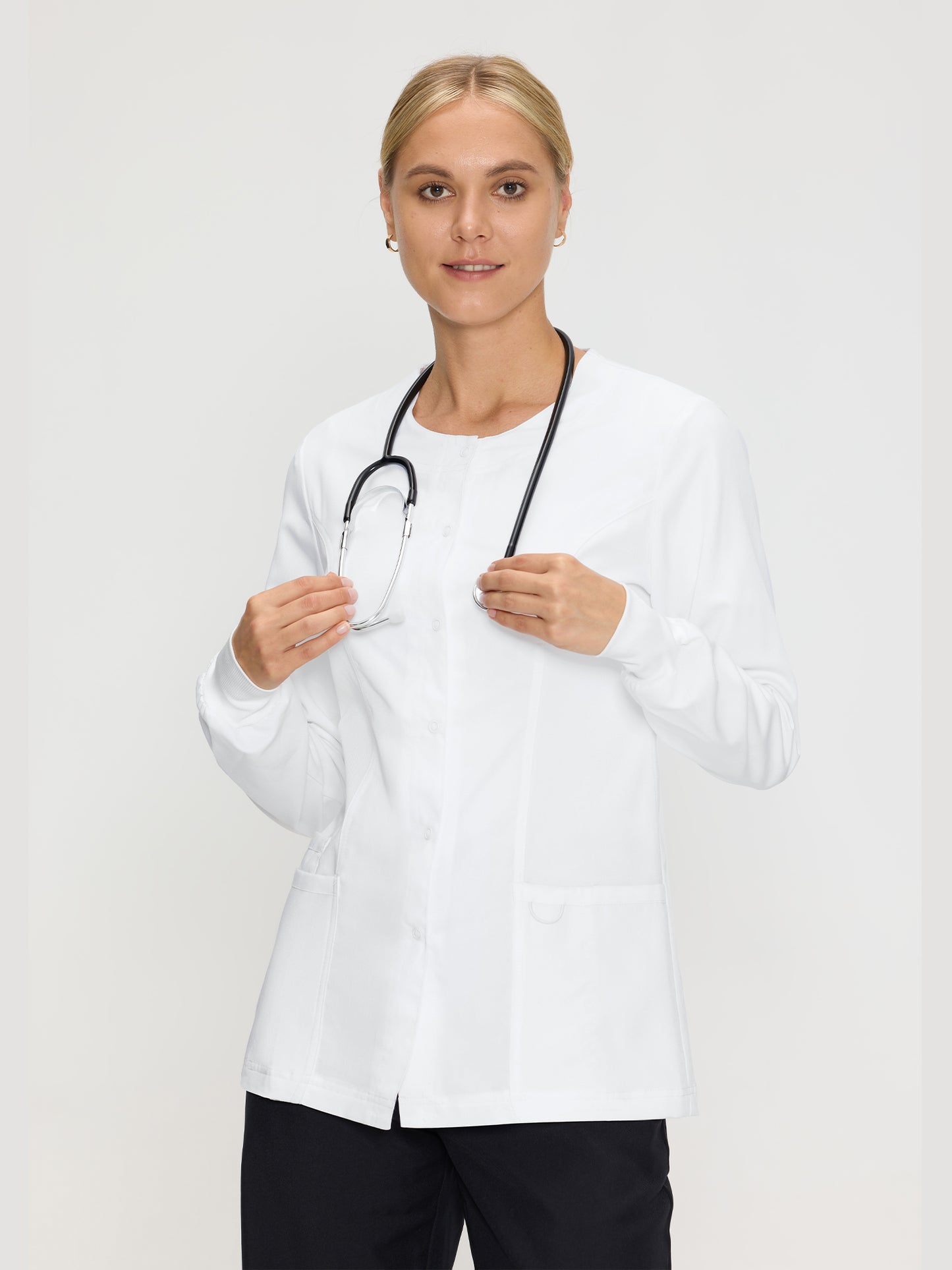 Scrub Jackets for Woman, Snap Front Nurse Jacket with 3 Pockets, Easy Care Soft Fabric