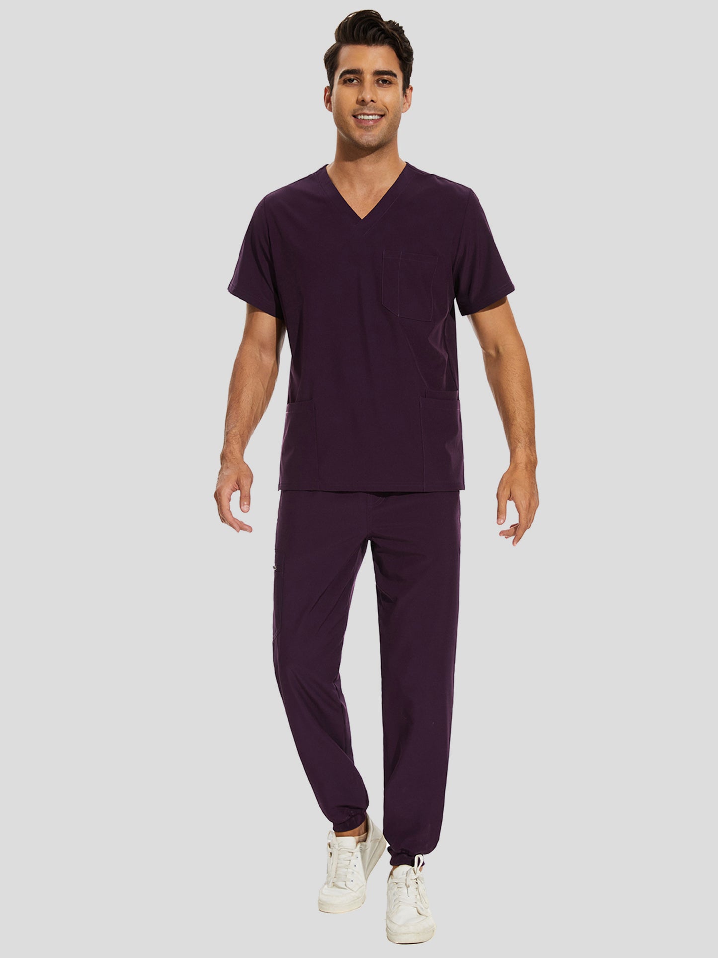COZYFIT V-Neck Scrub Top & Jogger Pant with 8 Pockets, Yoga Waistband, Anti-Wrinkle Scrubs for Men